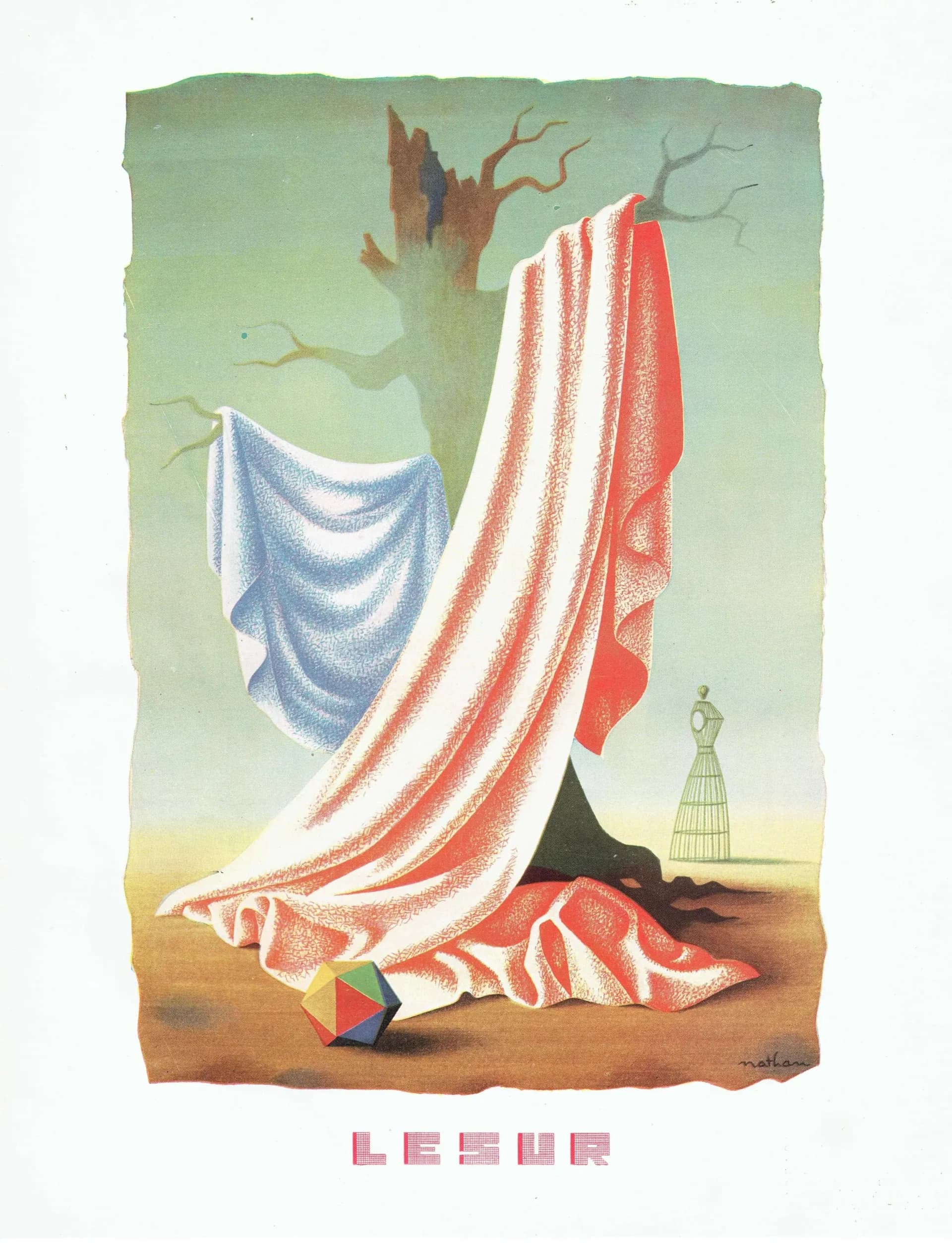 1947 Lesur Textile Ad - Original Vintage Print By Nathan - Haute Couture - Mad Carpentier - Soleils Paris Fashion Art - 8.5 x 12.5 in