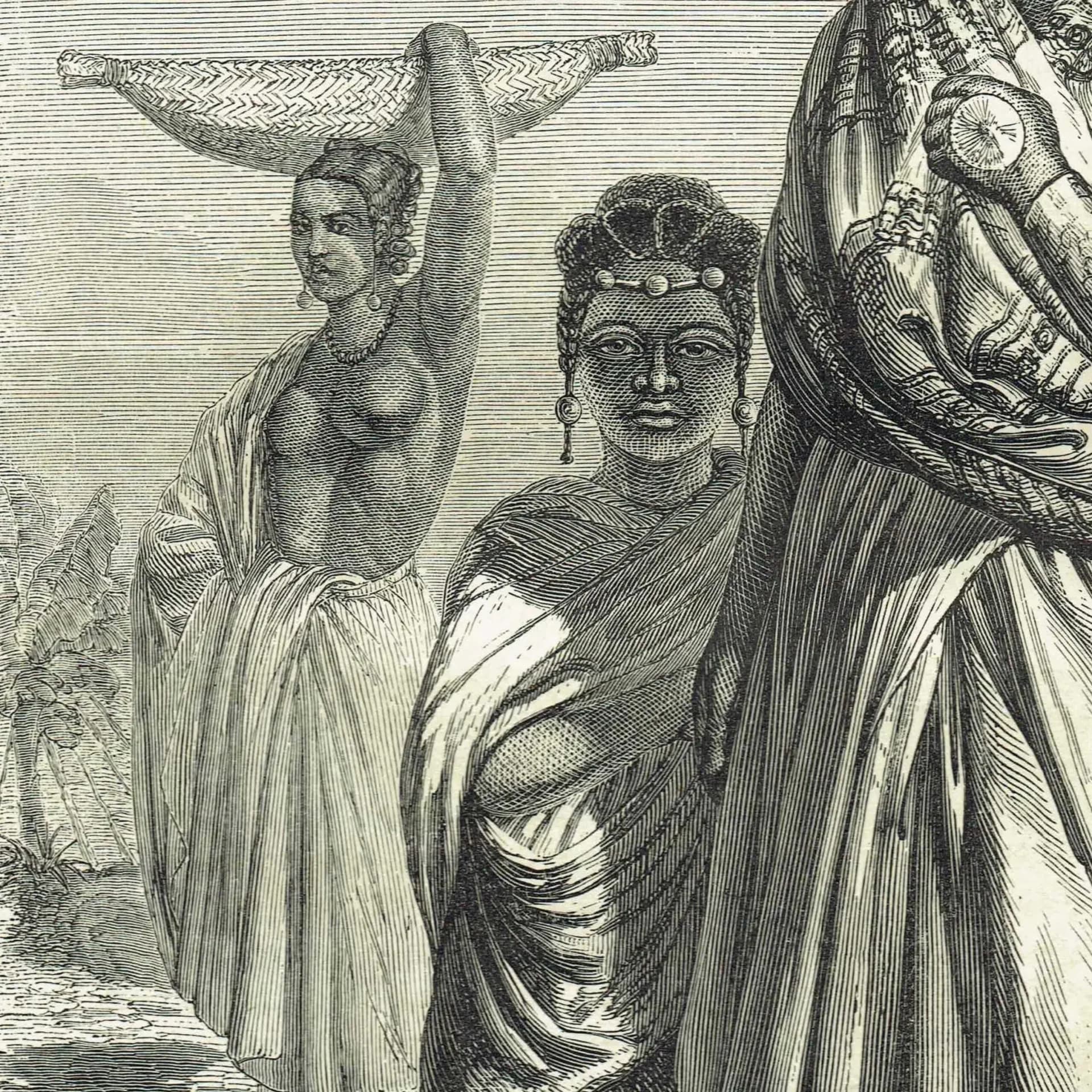 1875 Group of Women of Senegal - Antique Engraving - Illustrated Travels Bates African Portrait Study - 8 x 11.5 in