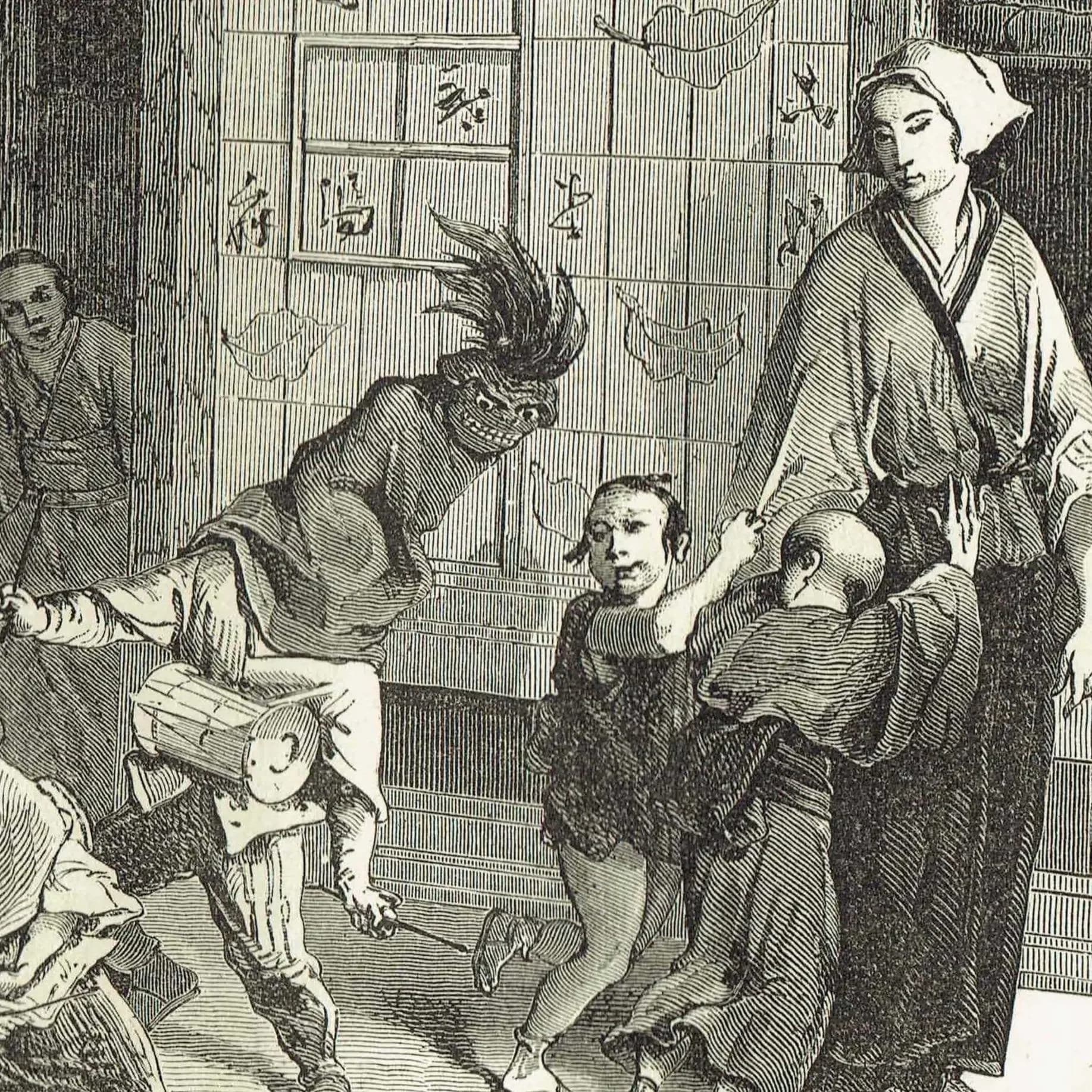 1875 Boy Tumblers & Street-Life in Yedo - Antique Engraving - Japanese Tokyo Scene Illustrated Travels Bates - 11.5 x 8 in