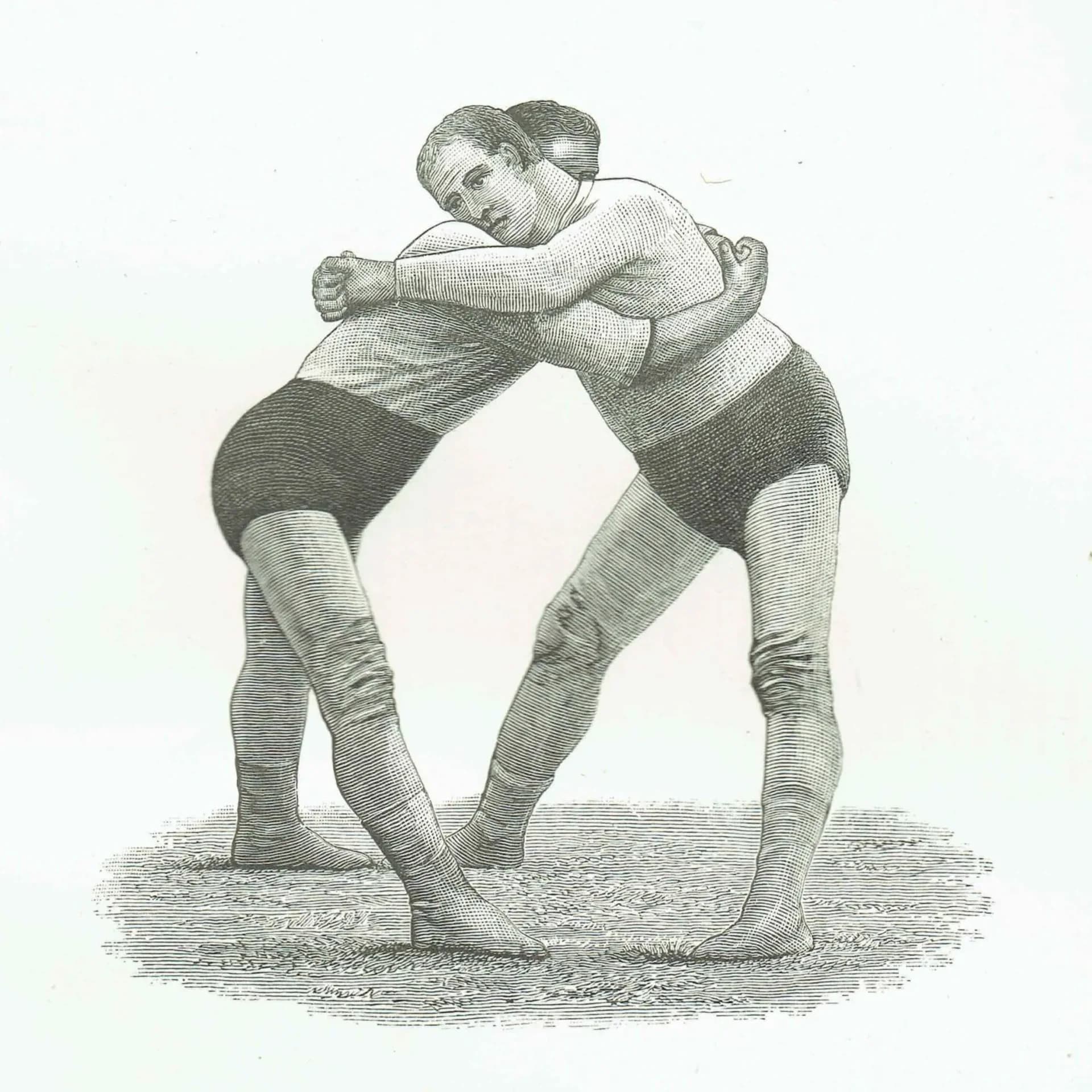 1889 The Hold Wrestling Technique - Original Antique Engraving - Badminton Library Victorian Sports Martial Arts - 5 x 7 in