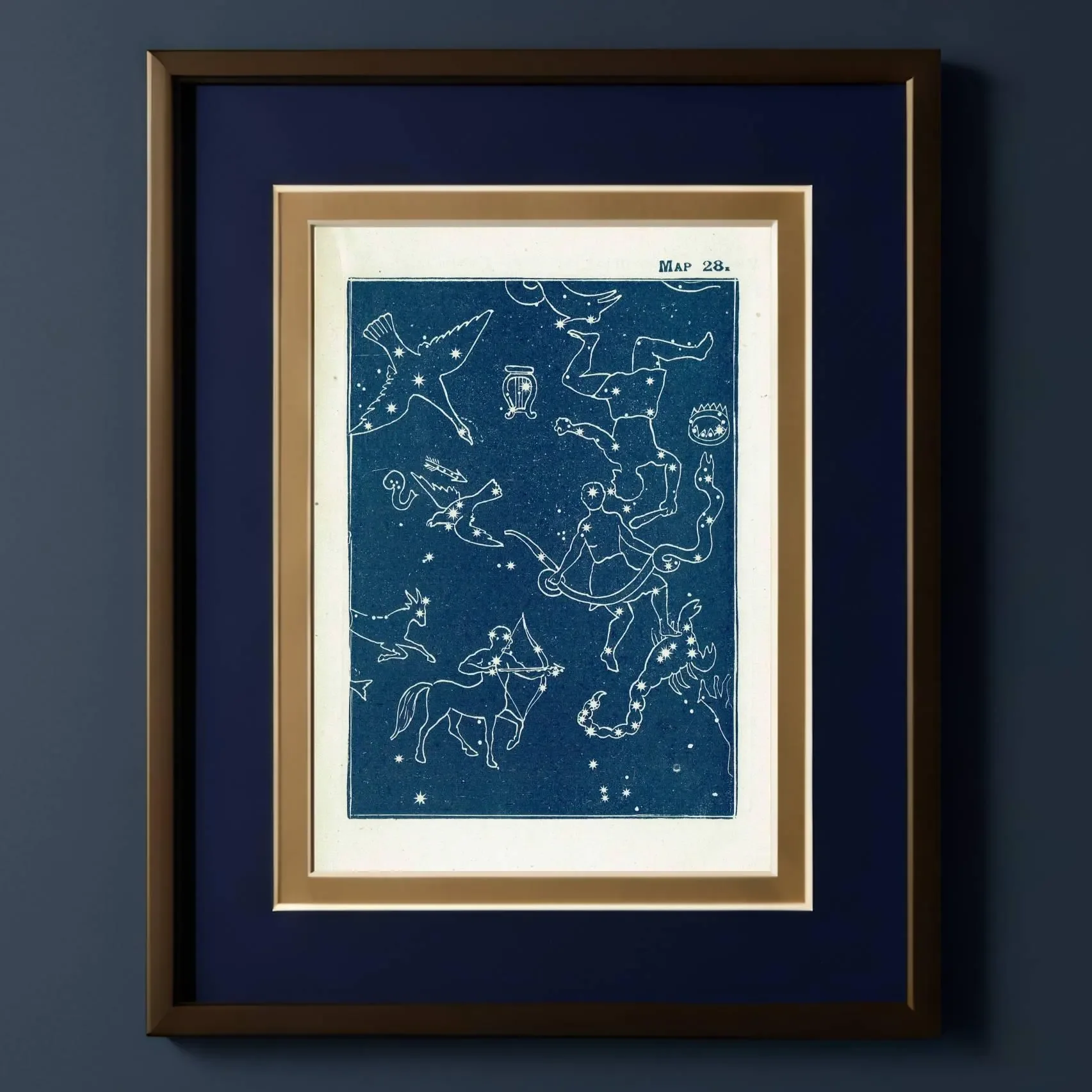 1944 Original Vega Quarter Summer Constellation Figures Stars Print - Celestial Navigation Map - Rev James Gall Atlas - 4 x 6 in