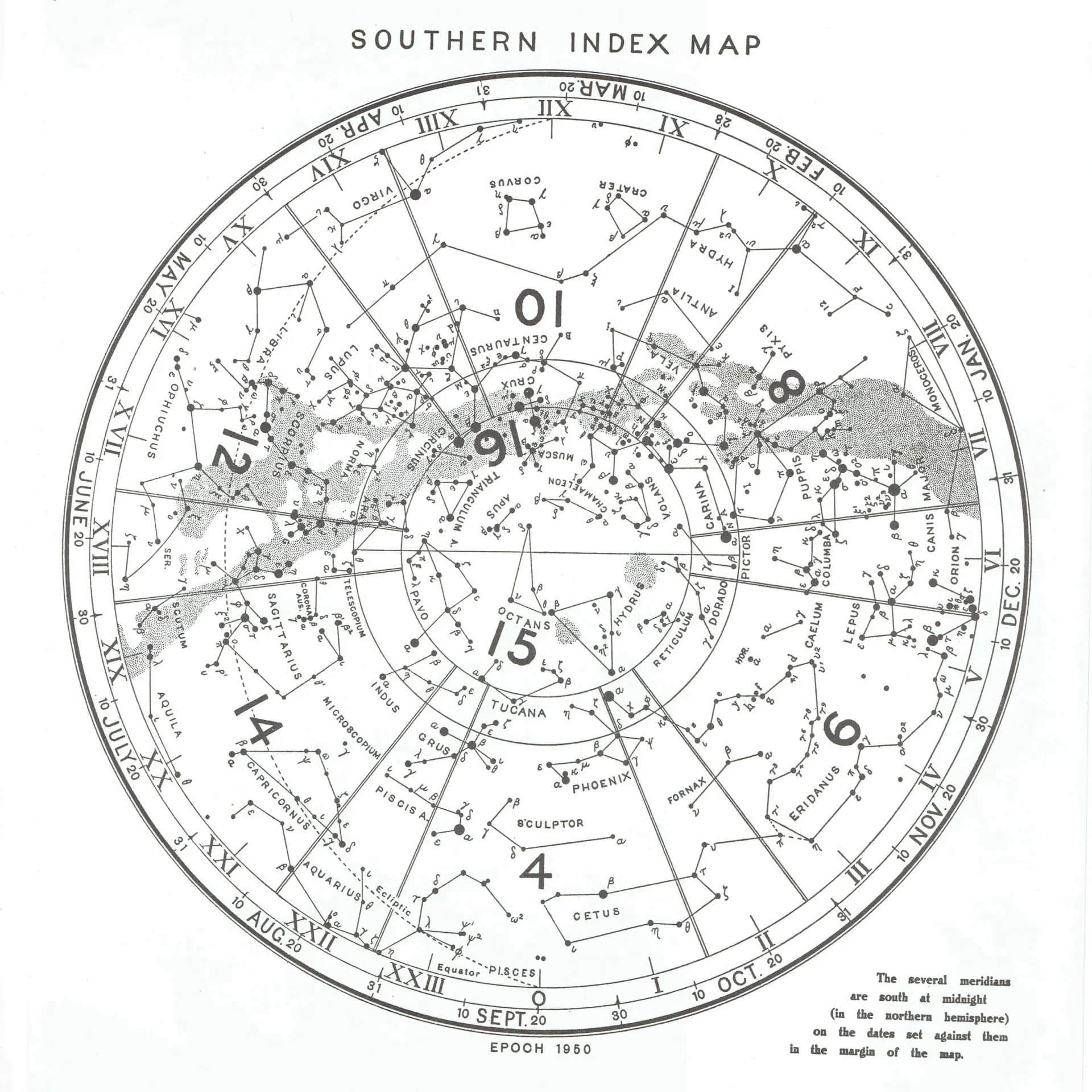 Vintage Southern Index Map Print - 1978 Celestial Chart