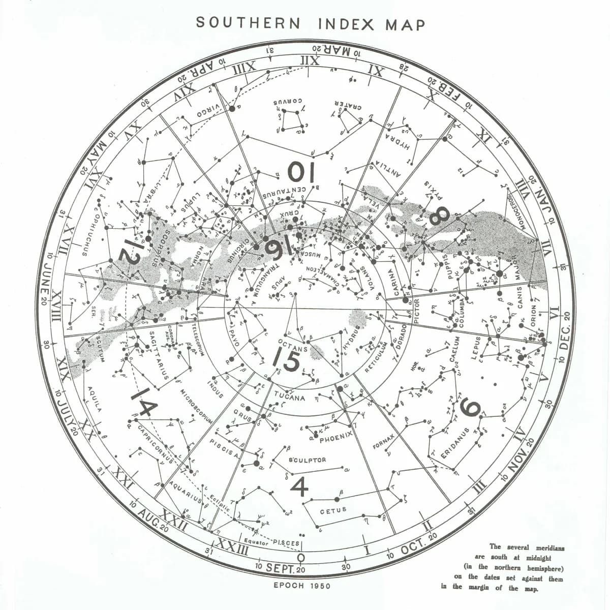 Vintage Southern Index Map Print - 1978 Celestial Chart