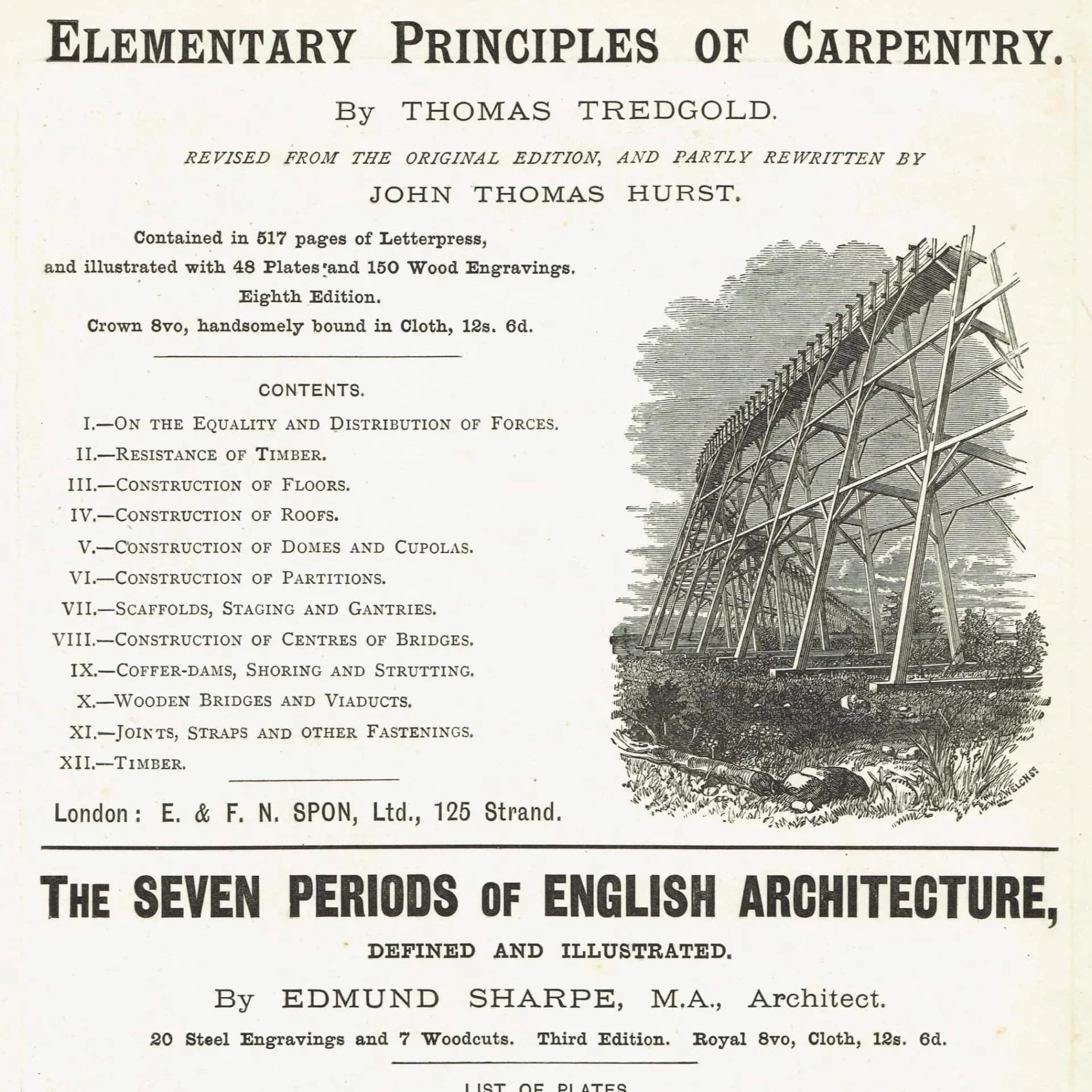 1898 Architectural Ironwork Print - St Pancras Ironwork Co Designs, Bridges, Roofs & Spiral Stair - Antique Plate - 8 x 10.75 in