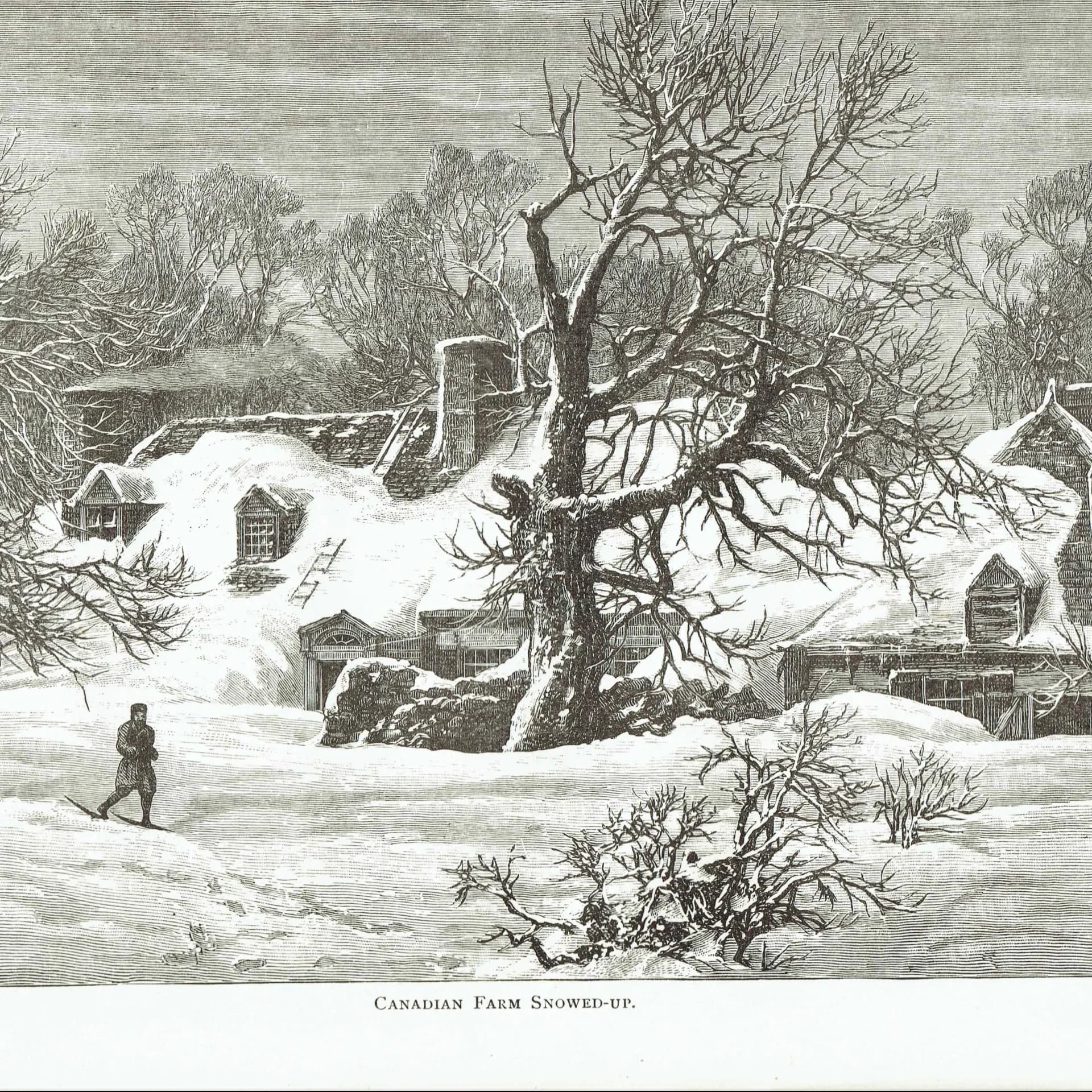 1885 Canadian Farm Snowed-Up - Antique Print By Lorne - Canadian Pictures Winter Landscape Rural Scene - 10 x 7 in