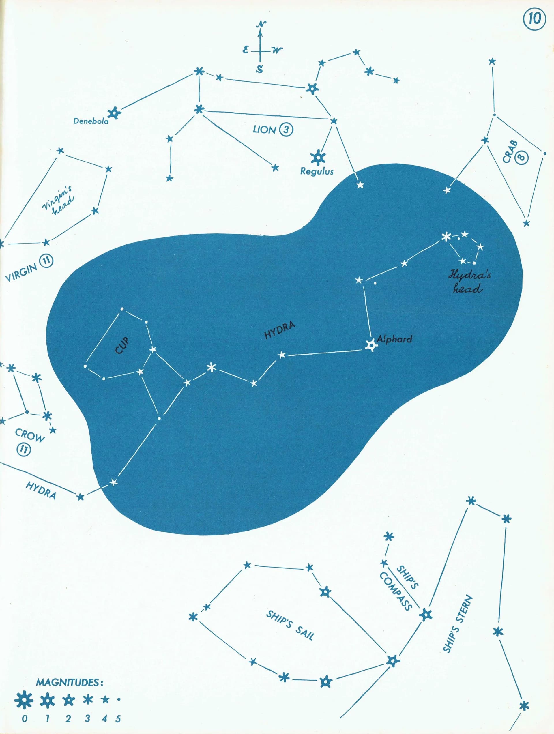 1952 Hydra Constellation Star Chart - Original Vintage Print By H.A. Rey - Celestial Astronomy Educational Zodiac Map - 8 x 11 in