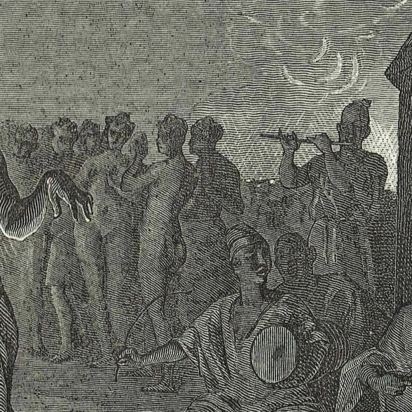 1871 Malinké Tribe Dance - Antique Engraving - West Africa Firelight Ceremony from Illustrated Travels edited by HW Bates 11.5 x 8 in