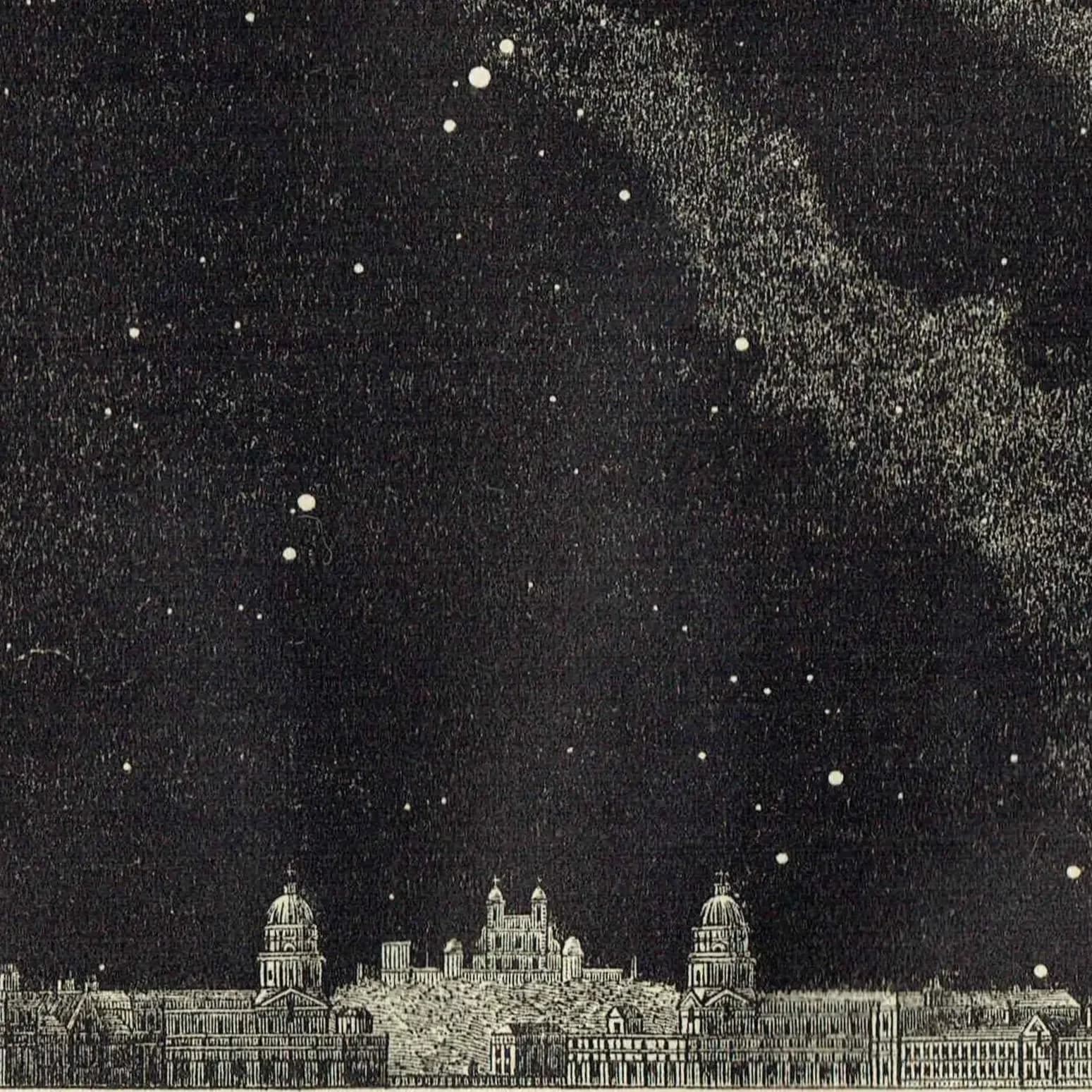 1868 Midnight Sky at London - Original Antique Print - Milky Way Star Chart Victorian Astronomy Night Sky July - 6.25 x 10 in