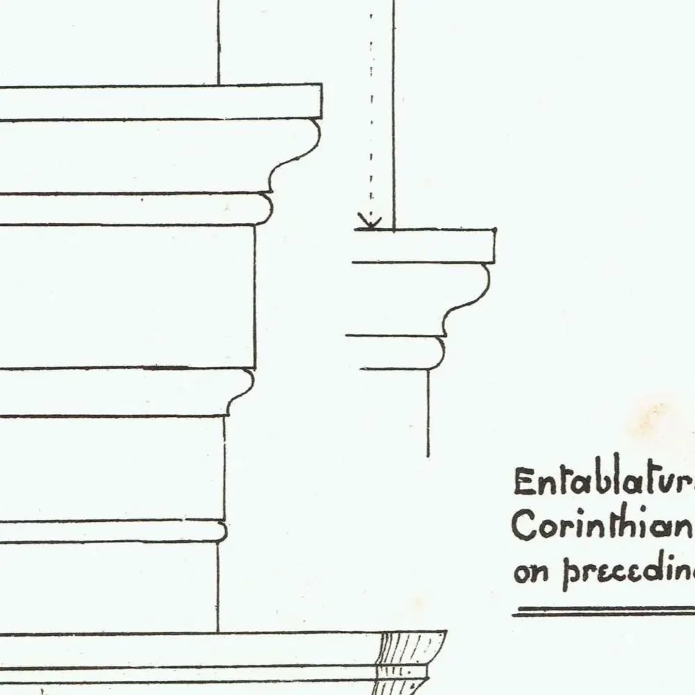 1898 Classic Architectural Frieze Print - Corinthian Entablature, Decorative Mouldings & Ornament - Antique Plate - 8 x 10.75 in