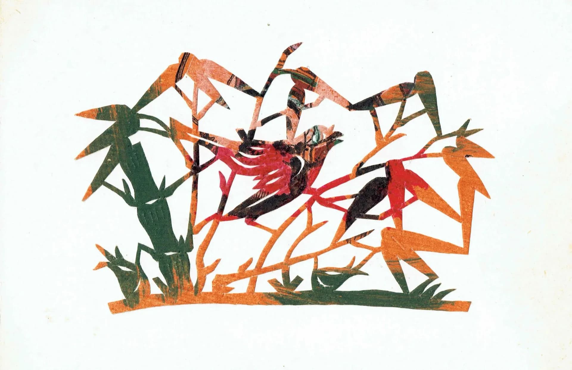 Vintage Vietnamese Bird Print – 1970s Folk Art Paper Cut (6x4 in)