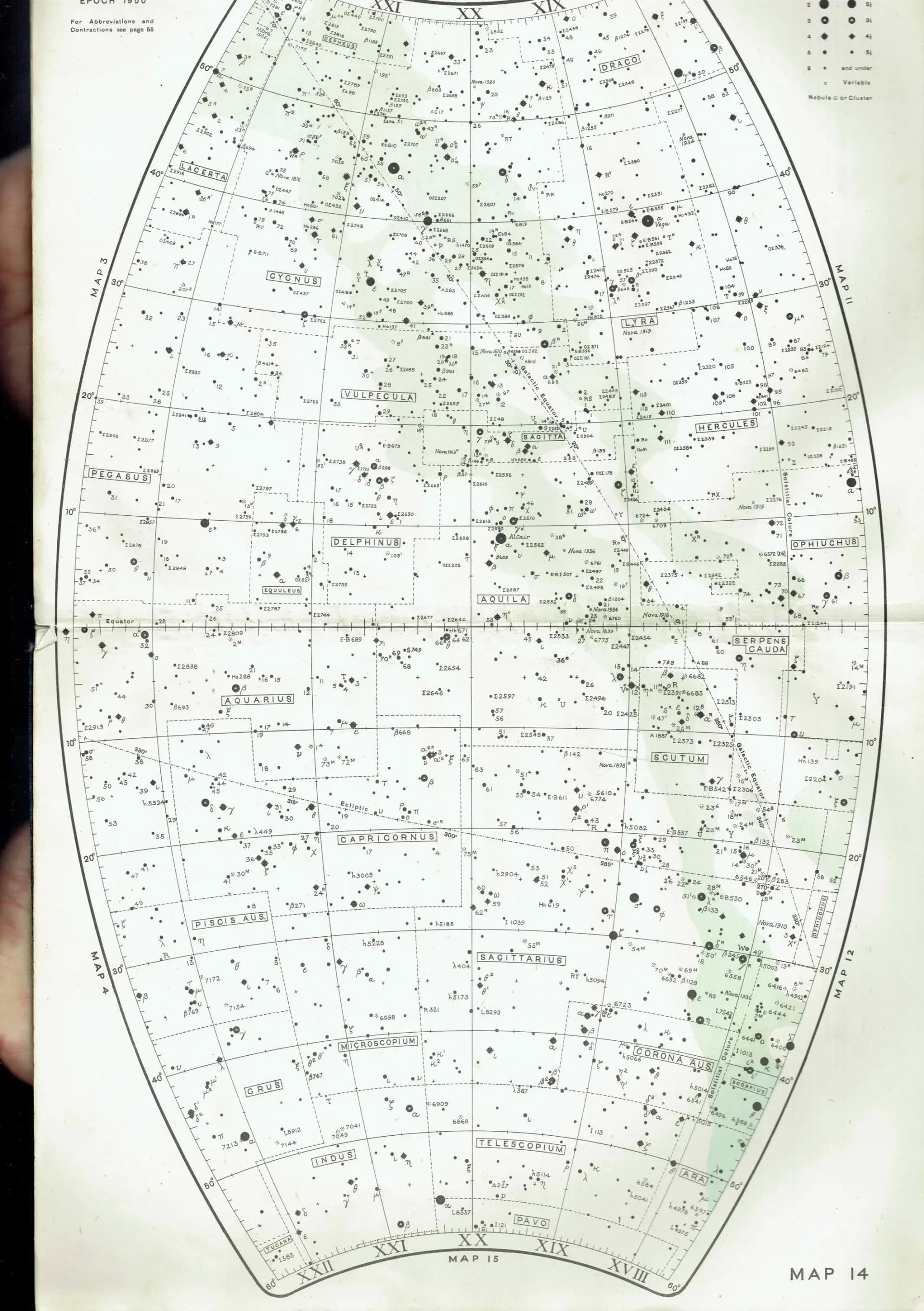 1943 Cygnus & Lyra Star Chart - Original Vintage Print By Norton - Map 14 Celestial Atlas Astronomy Constellation Decor - 8.5 x 10.4 in