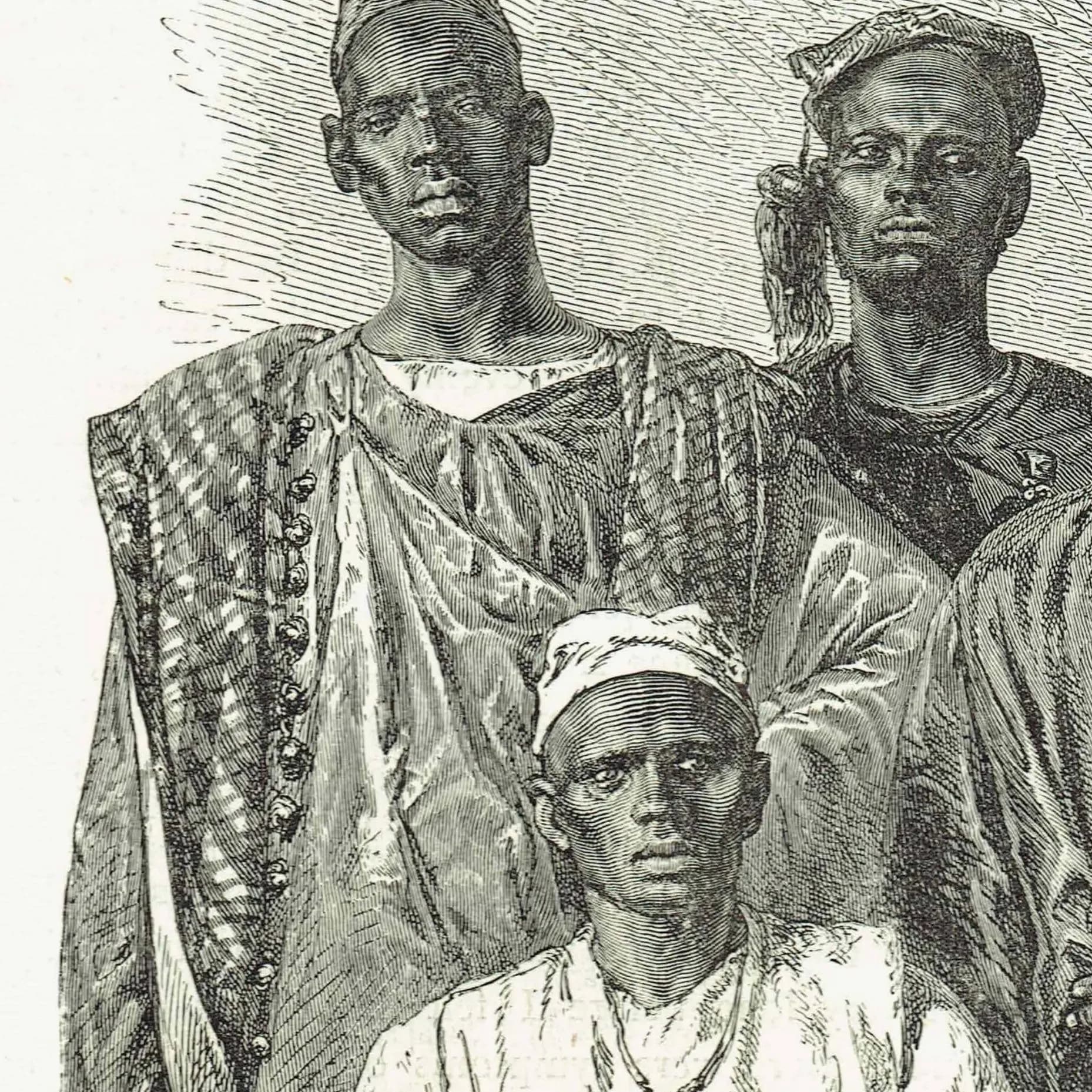 1870s Escort of M. Mage - Antique Engraving - Victorian Africa Travel Portrait Group Study - 8 x 11.5 in