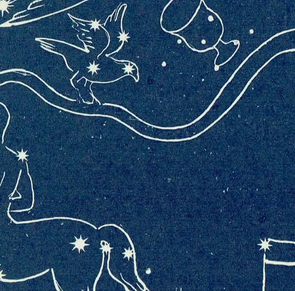 1944 Original Plough Quarter Spring Constellation Figures Print - Vintage Star Atlas - Celestial Navigation Map - 4 x 6 in