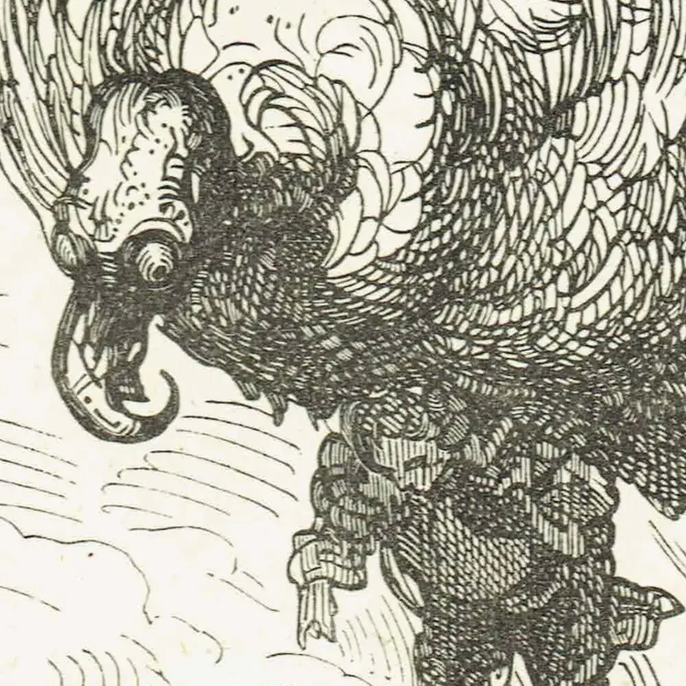 1867 Giant Eagle Rescue - Original Antique Print By Doré - Baron Munchausen Fantasy Adventure Literary Illustration - 6 x 9 in