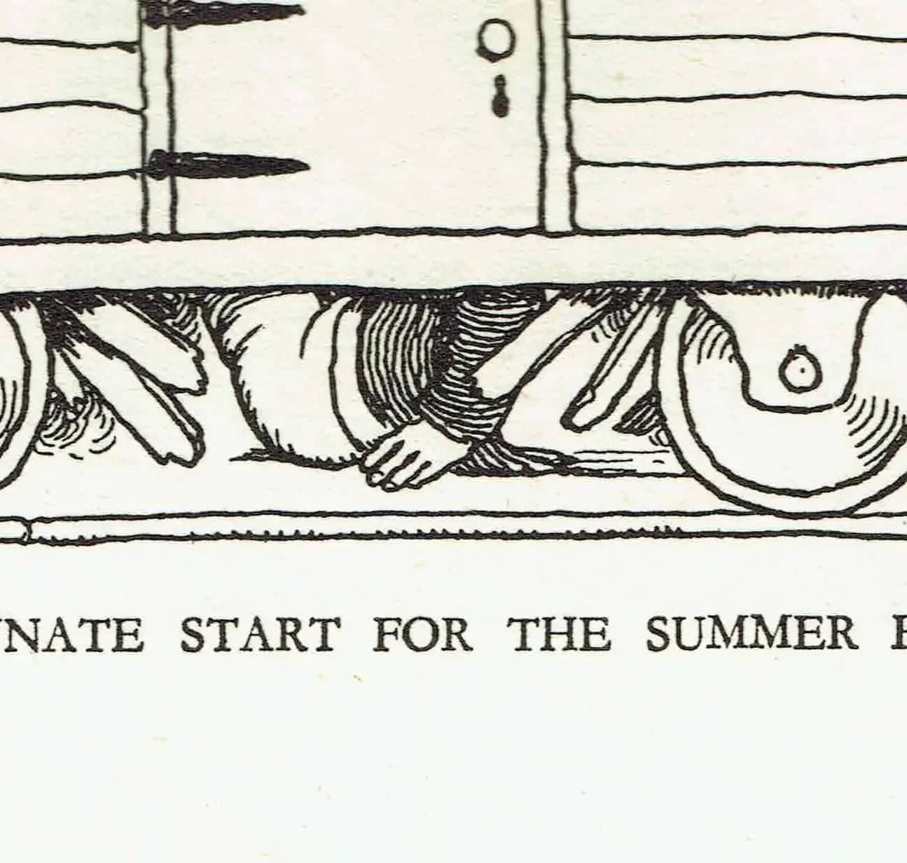1935 Railway Tunnel Excavator - Original Vintage Print By Heath Robinson - Great Western Railway Centenary Humorous Cartoon - 7 x 9.5 in