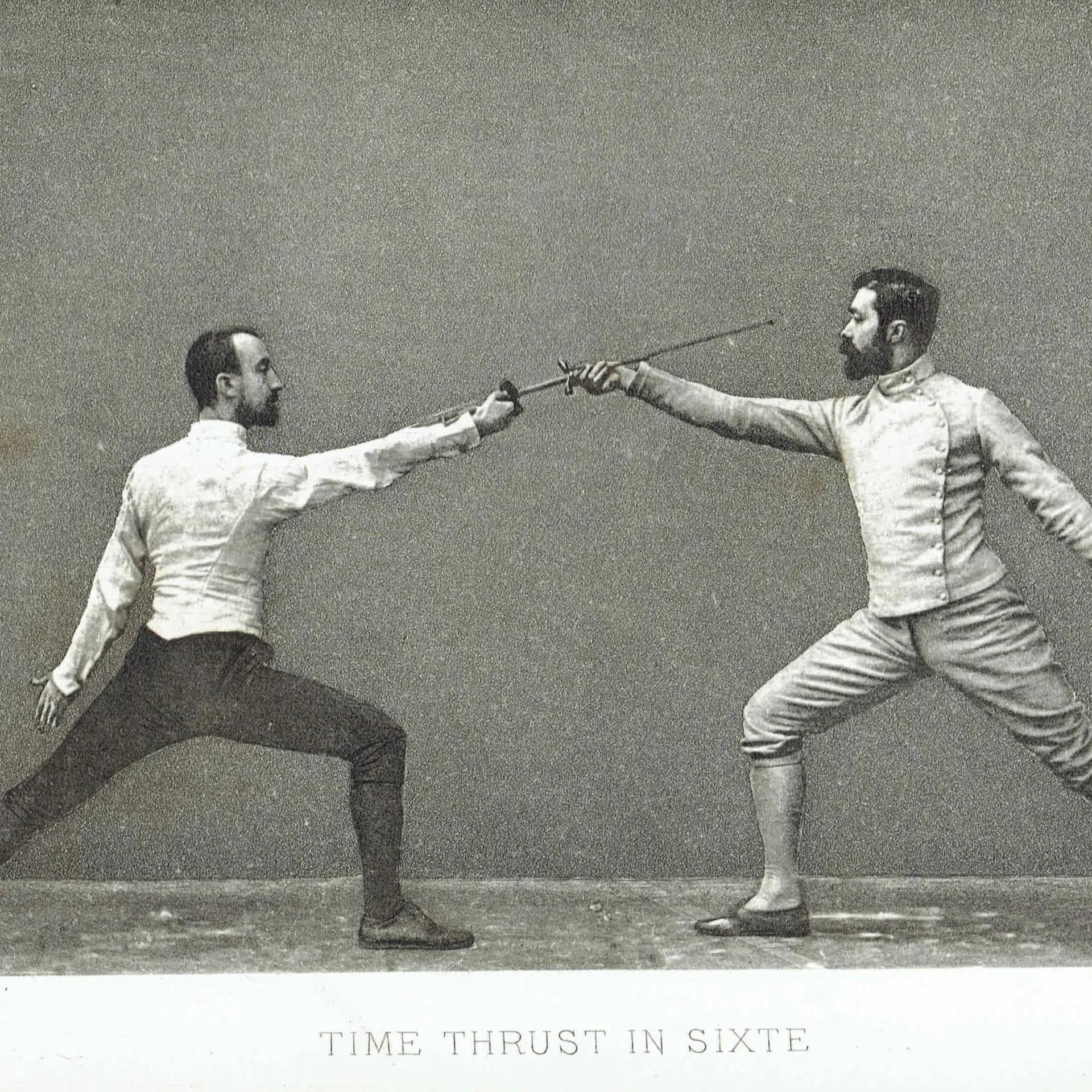 1889 Time Thrust In Sixte - Original Antique Engraving - Badminton Library Fencing Victorian Sports Educational Print - 7 x 5 in