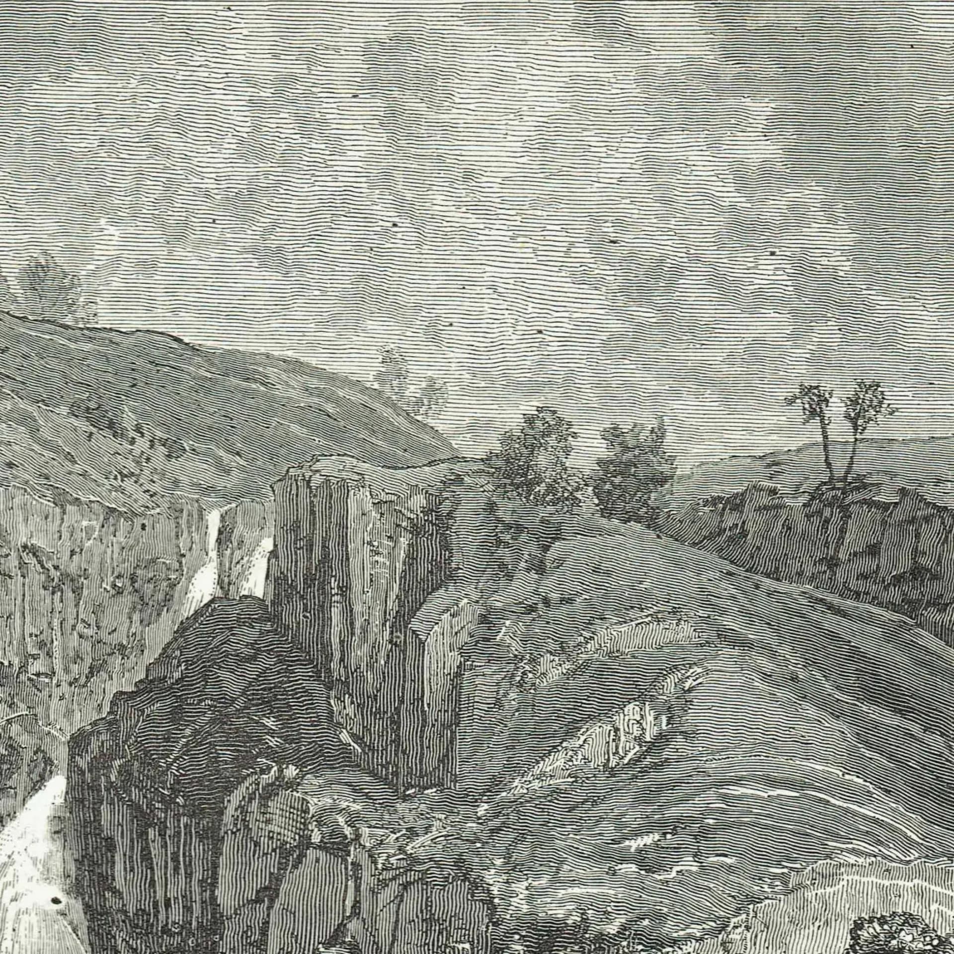 1869 Falls of Davezout Abyssinian Plateau - Original Antique Engraving - Ethiopian Waterfall Geography Adventure Travel - 8.25 x 11 in