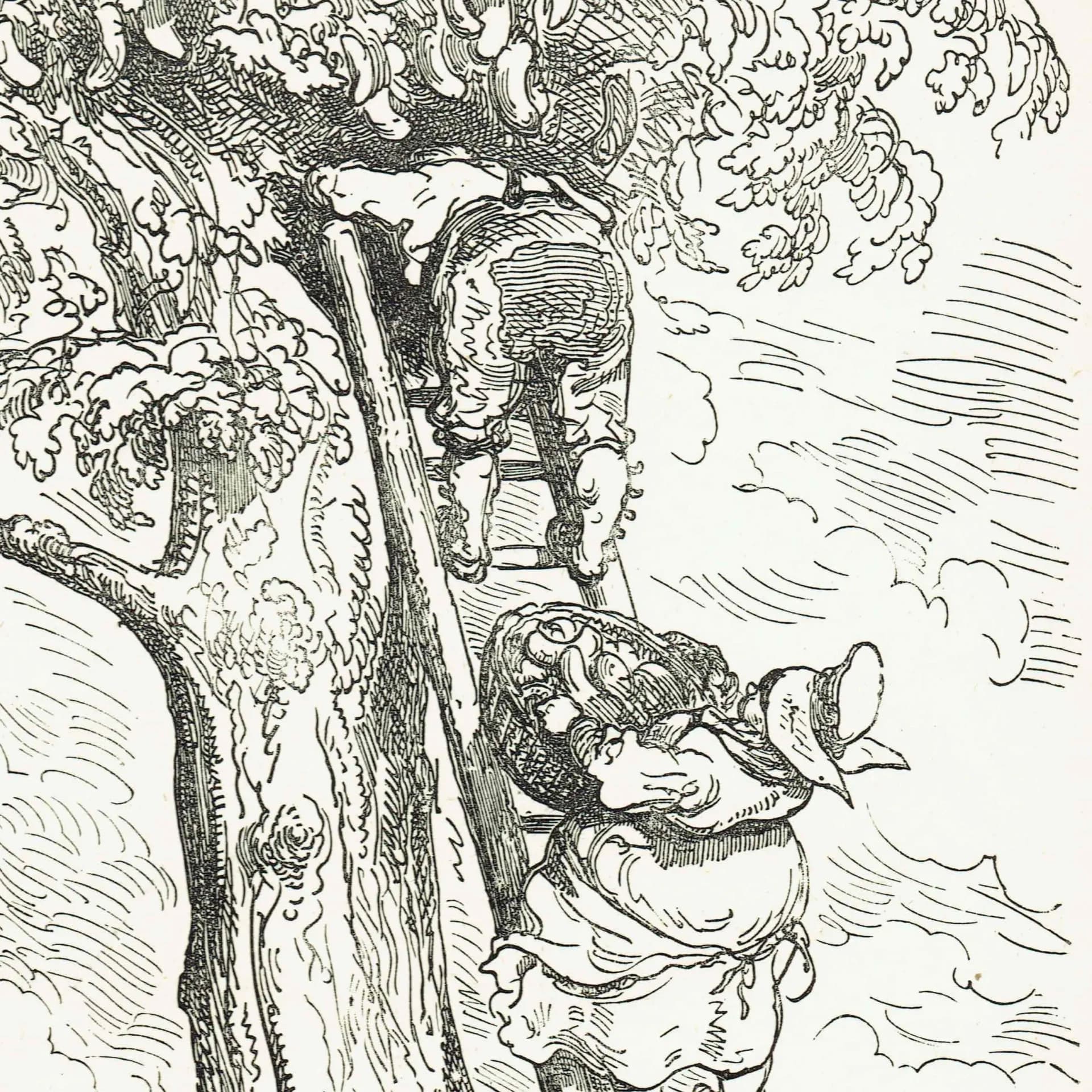 1867 Baron Munchausen Cucumber Tree - Original Antique Print By Doré - Fantasy Adventure Literary Illustration - 6 x 9 in