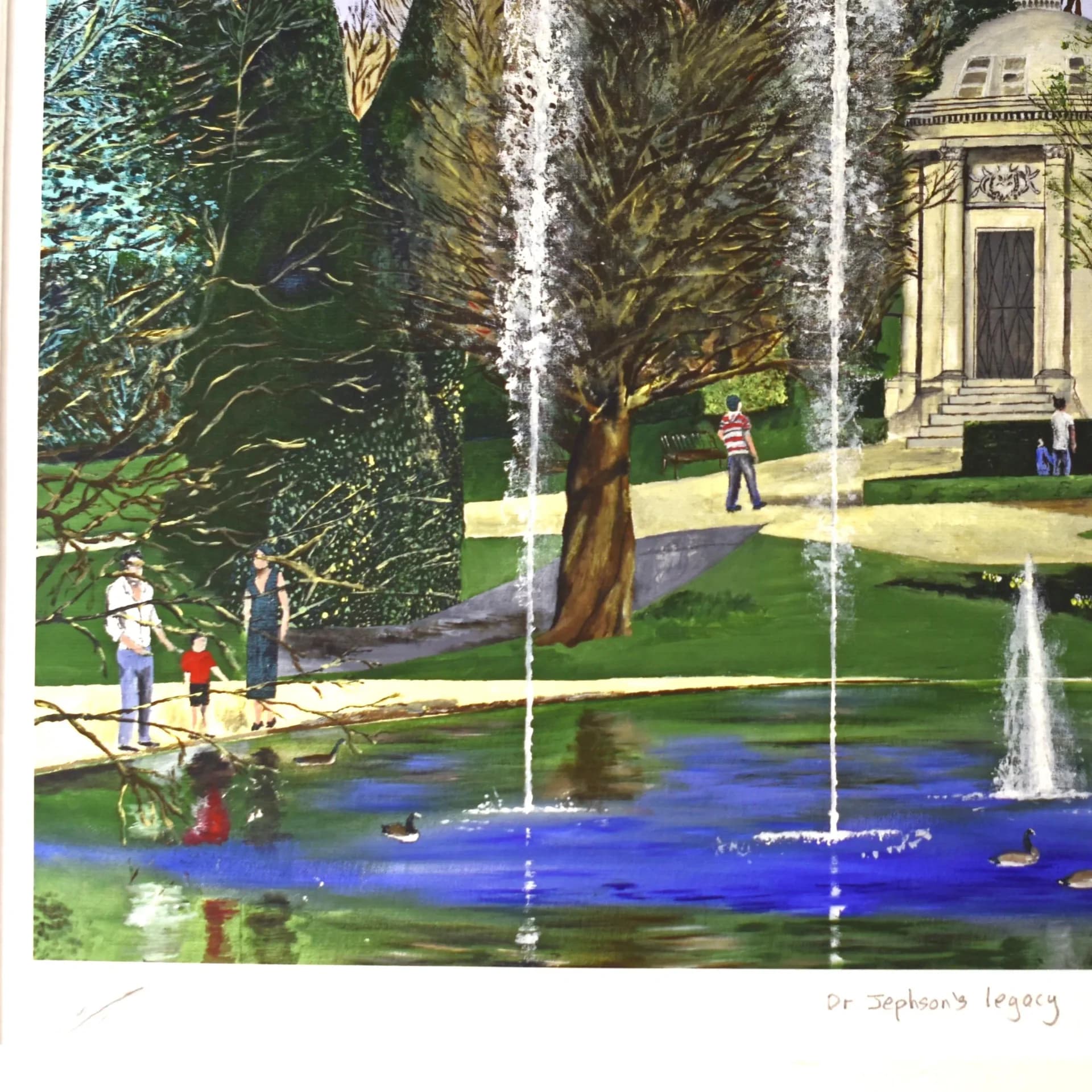 c.1990 Dr Jephson's Legacy Leamington Spa - Contemporary Giclee Print By Leydon - Jephson Gardens Monument Spa Town Art - 24 x 17.4 in