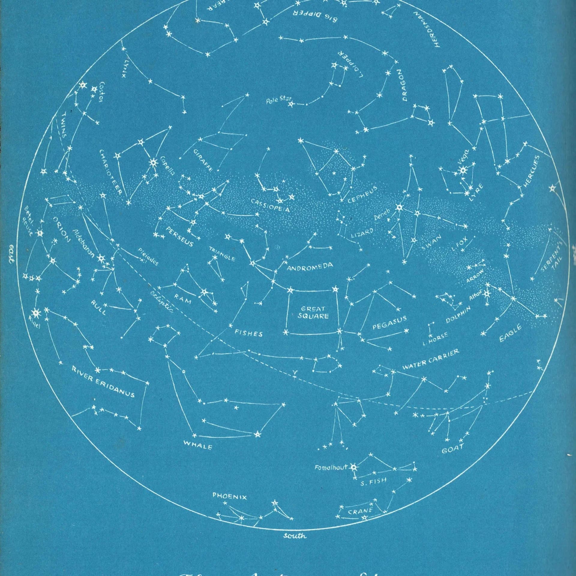 1952 Autumn Sky Star Chart - Original Vintage Print By H.A. Rey - Constellation Map Celestial Astronomy Educational - 8 x 11 in