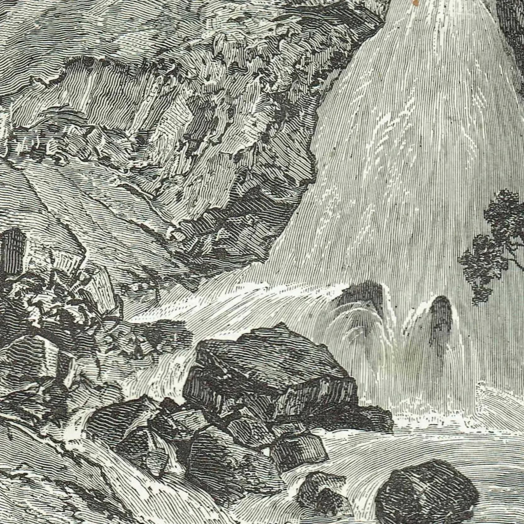 1869 Falls of Davezout Abyssinian Plateau - Original Antique Engraving - Ethiopian Waterfall Geography Adventure Travel - 8.25 x 11 in