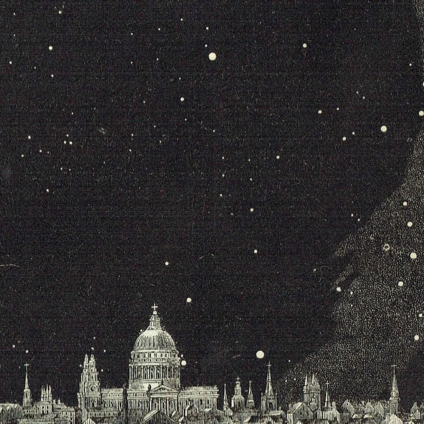 1868 Midnight Sky at London - Original Antique Print - Victorian Astronomy Star Chart North South Night Sky Science - 6.25 x 10 in