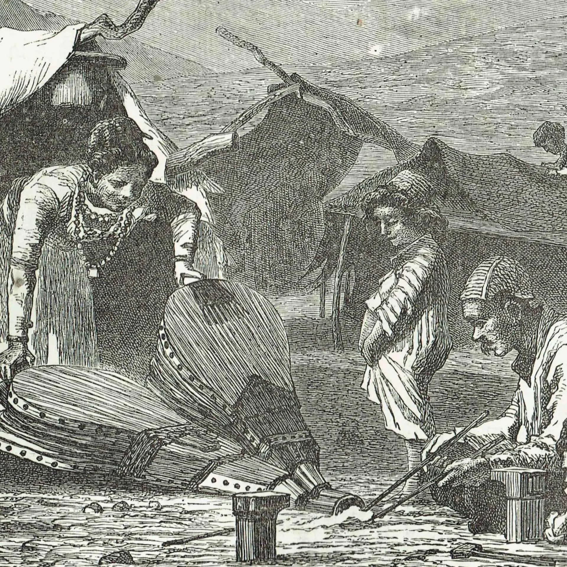 1870s Gipsy Encampment Caucasus - Antique Print - Victorian Travel Illustration Caucasian Mountains - 11.5 x 8 in