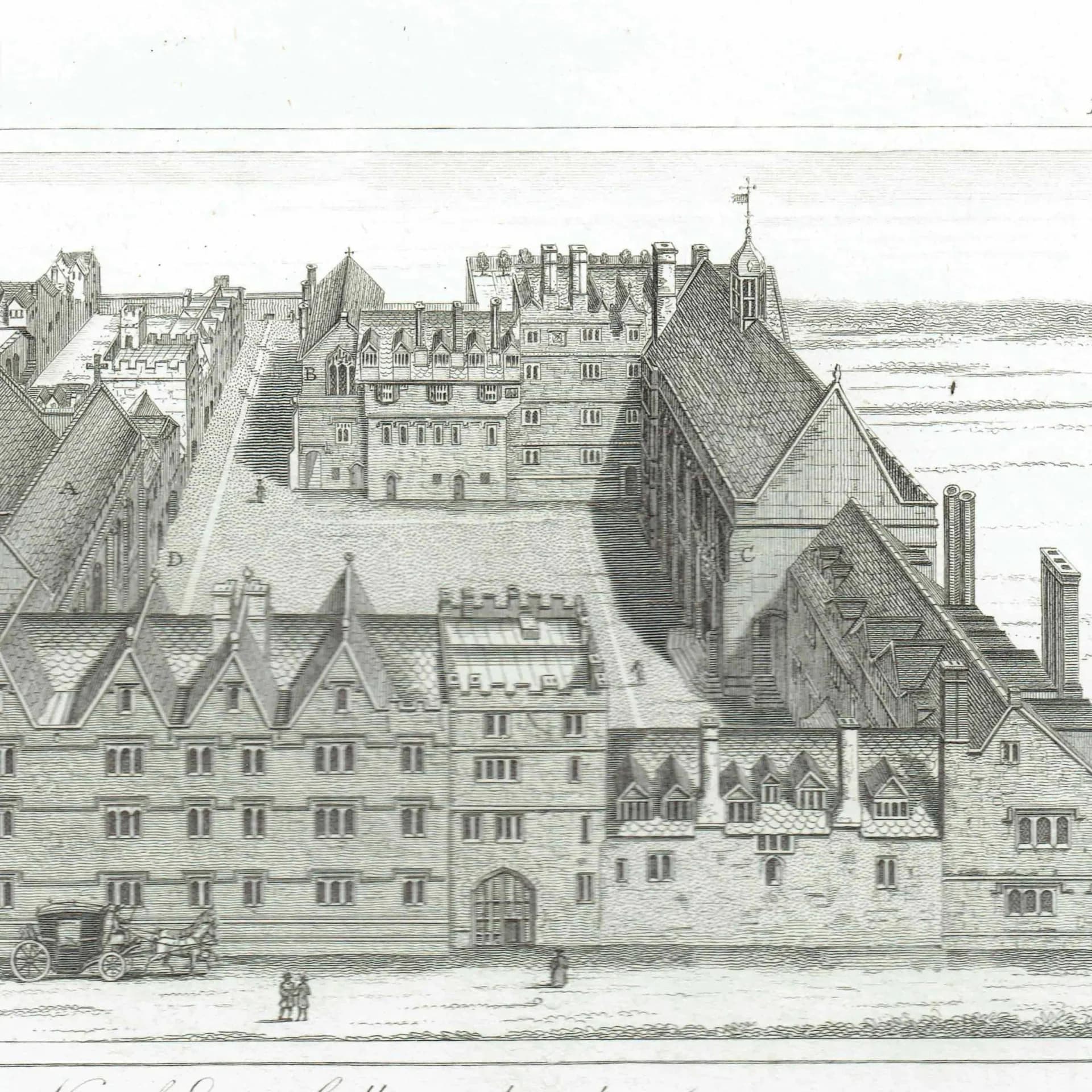 1820 Exeter College Oxford - Original Antique Engraving By Skelton - University Architecture Historical Founders Plate 42 - 8.25 x 11 in