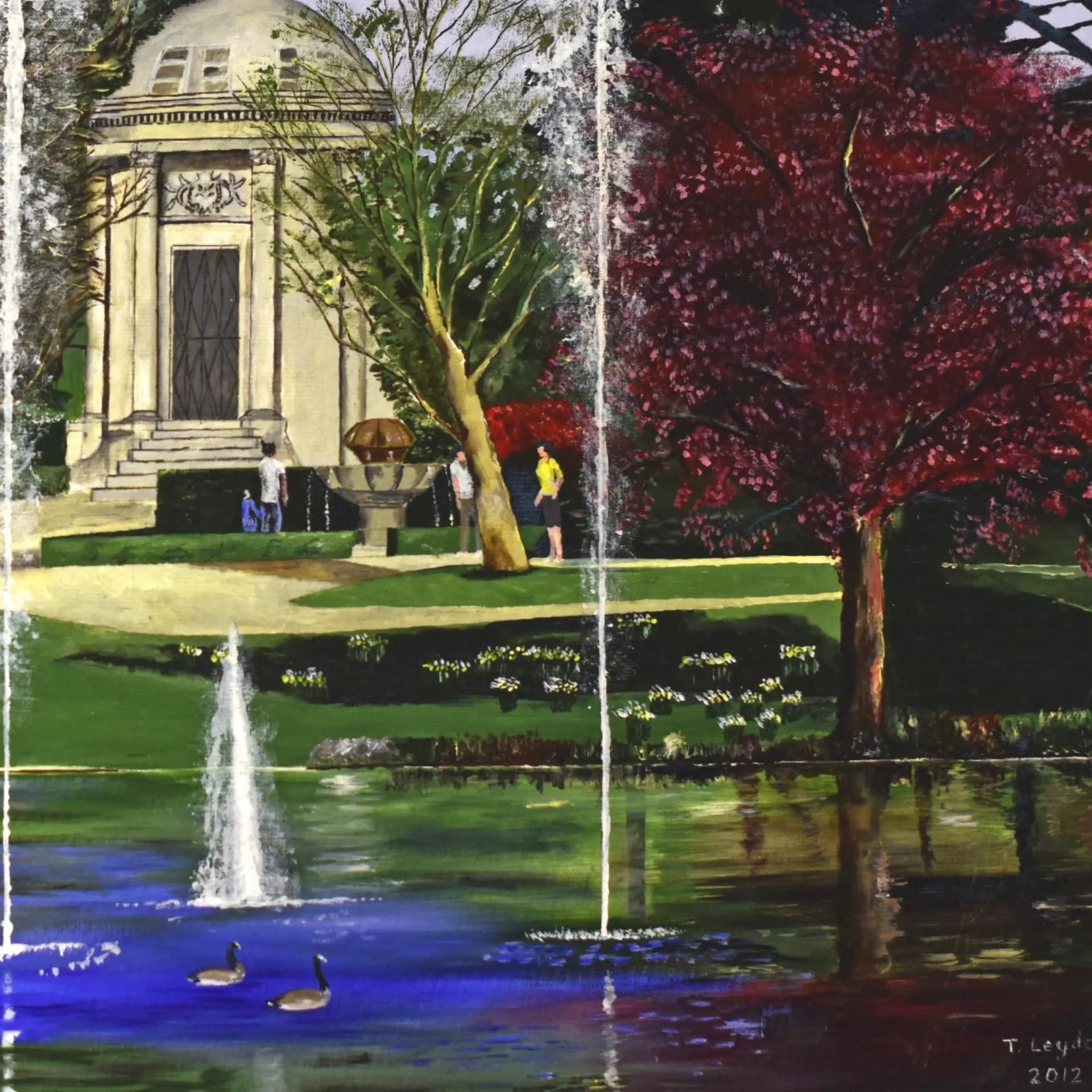 c.1990 Dr Jephson's Legacy Leamington Spa - Contemporary Giclee Print By Leydon - Jephson Gardens Monument Spa Town Art - 24 x 17.4 in