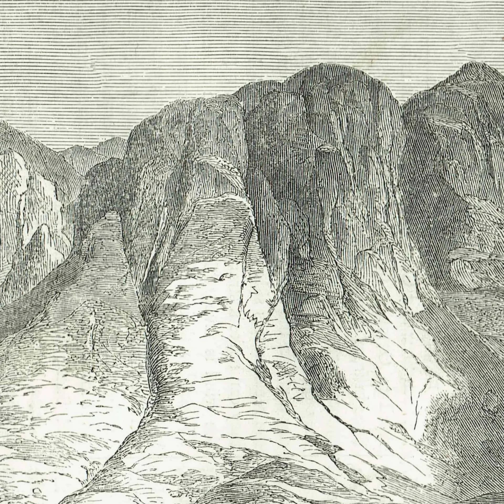 1871 View Near Moilah Red Sea - Antique Engraving - Illustrated Travels Arabia Camel Desert Landscape - 11.5 x 8 in
