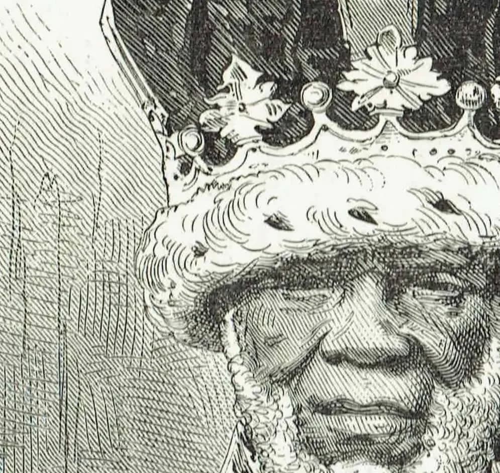 1870s Antique African Royalty Portrait Woodblock Print - King Denis Gaboon Royal Couple - Victorian Travel Book Illustration - 12 x 8.5 in