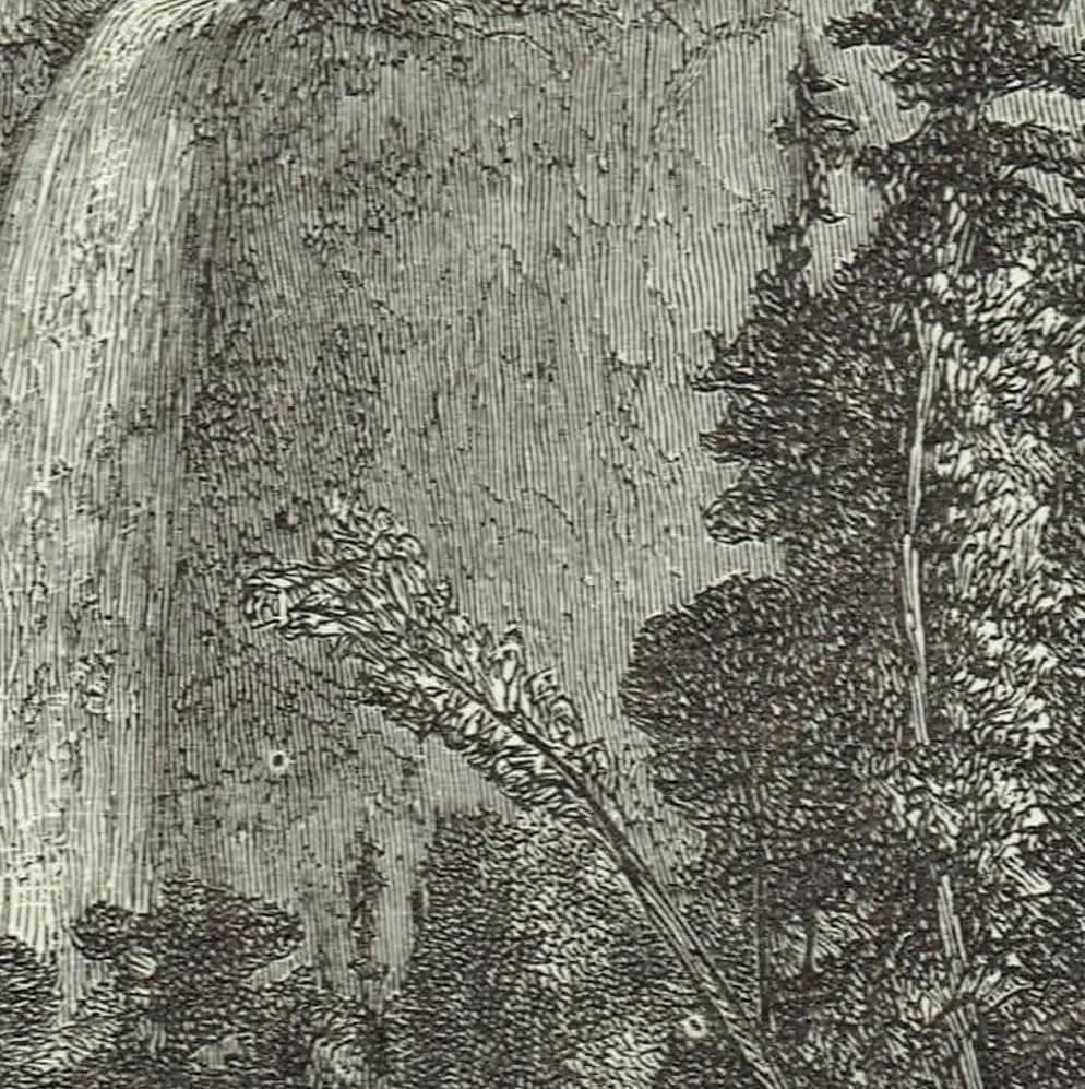 1870s Yosemite Waterfall - Grand Cascade Mountain Landscape - Victorian Original Woodblock Print - 8.5 x 12 in