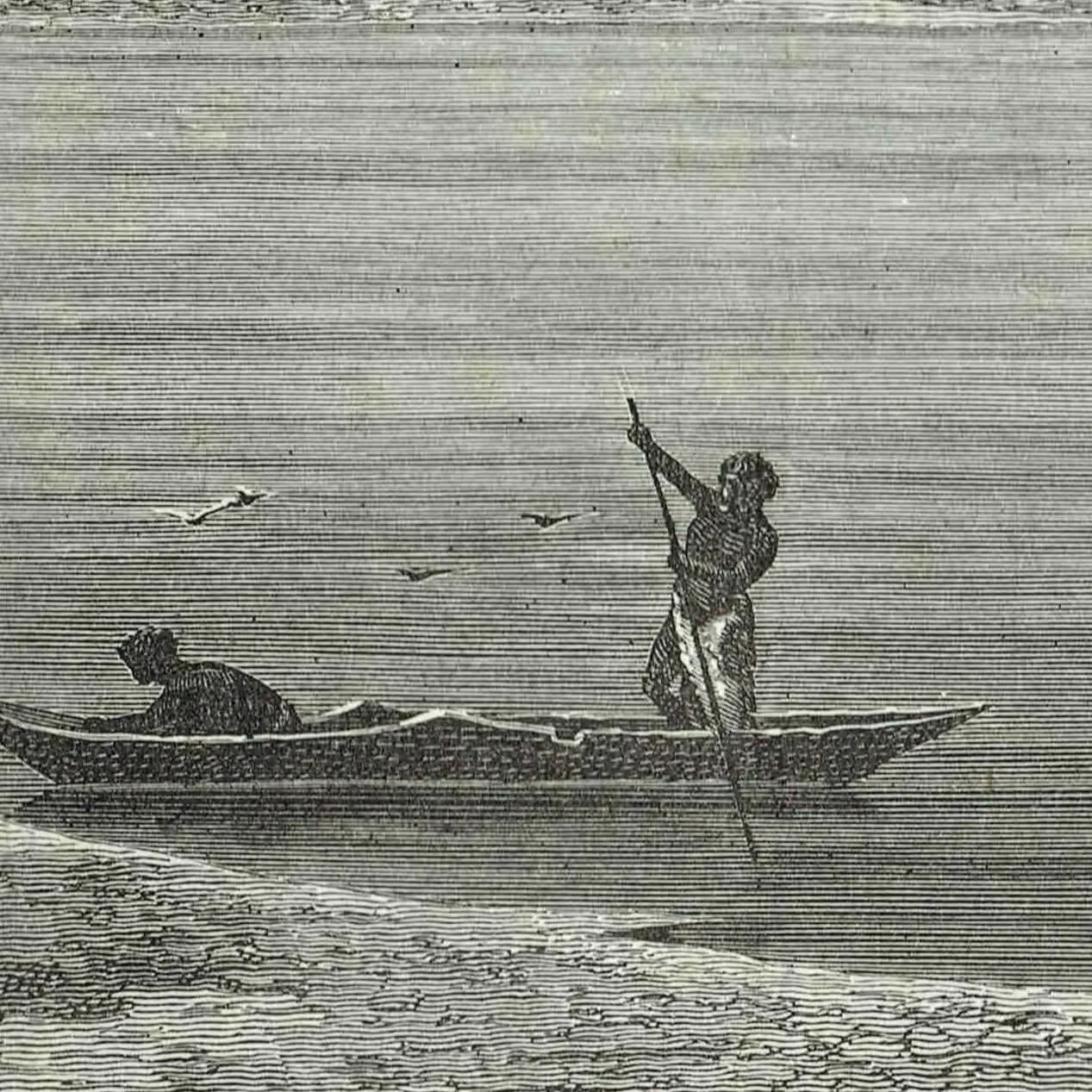 1875 Ferry Over the Upper Niger - Antique Engraving - West Africa River Scene Victorian Travel Geography - 11.5 x 8 in