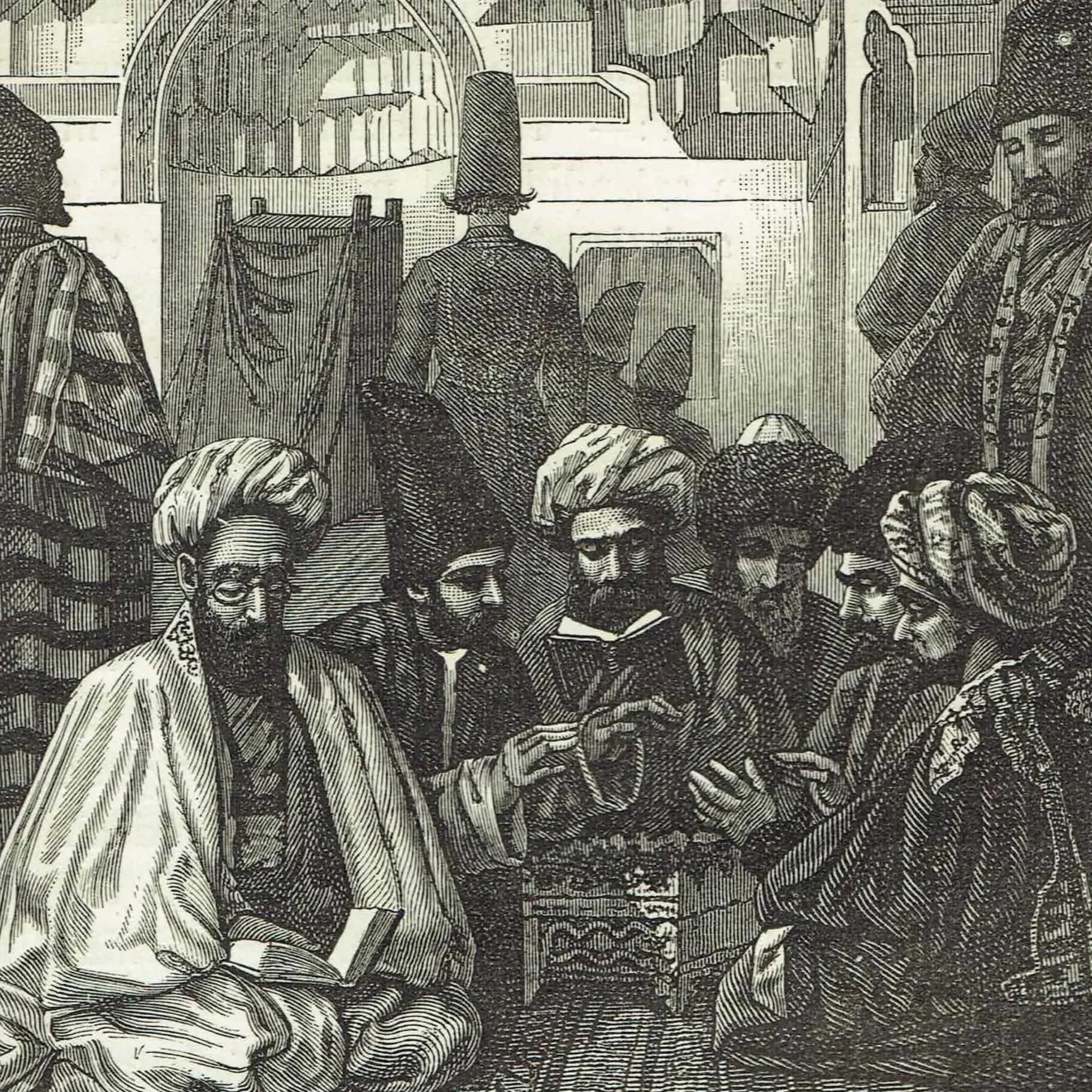1871 Turkestan Mosque Interior - Antique Engraving By Bates - Victorian Central Asia Travel Islamic Architecture - 8 x 11.5 in