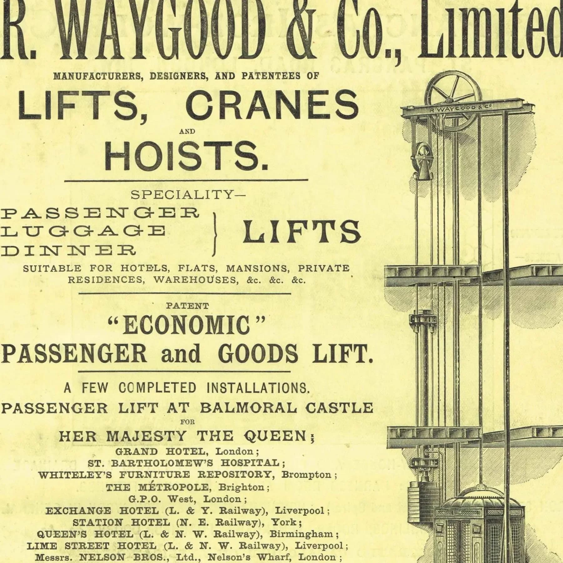 1898 Cranes & Lifts Architectural Print, Balmoral Castle Advertisement