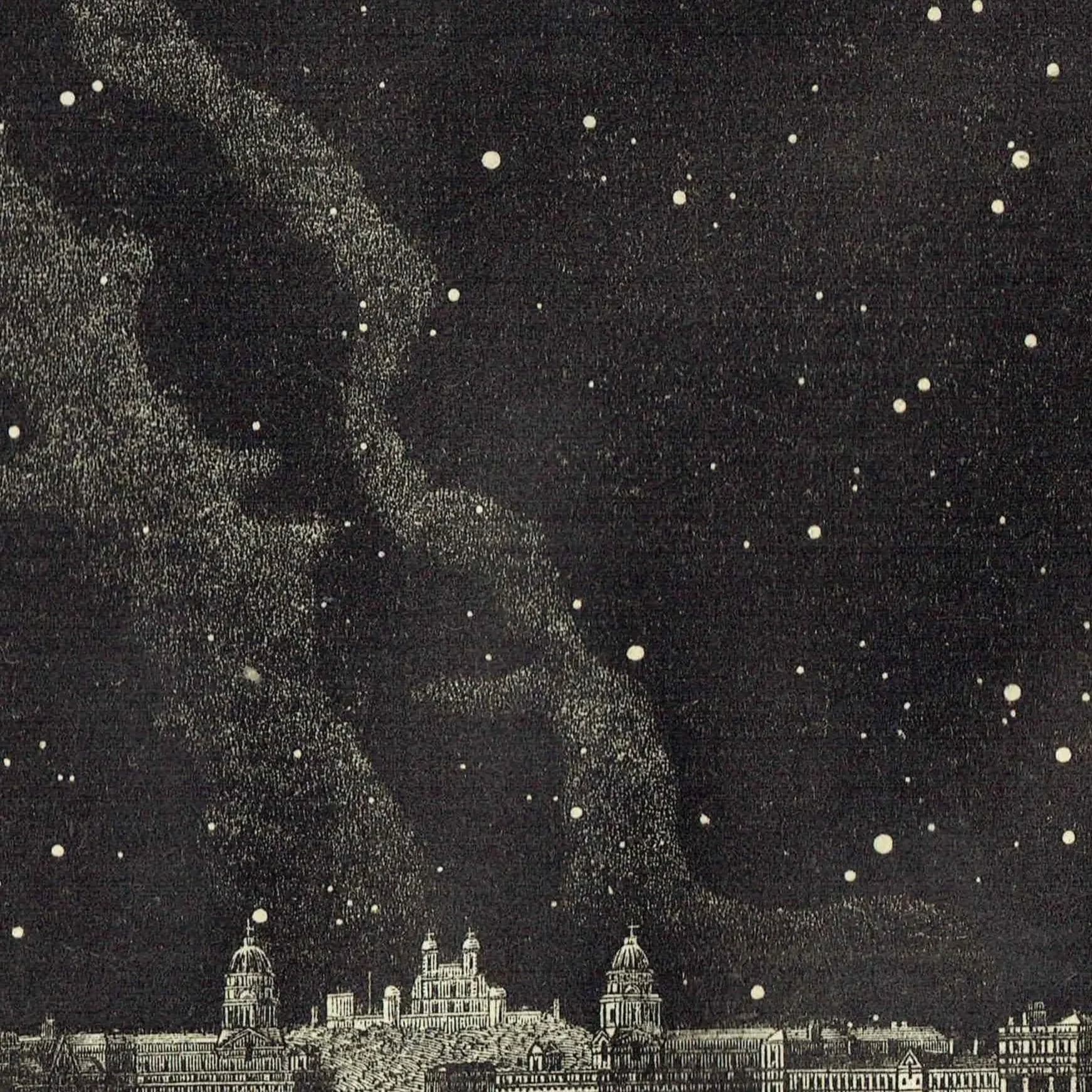 1868 Midnight Sky at London - Original Antique Print - Victorian Astronomy Star Chart North South Night Sky Science - 6.25 x 10 in