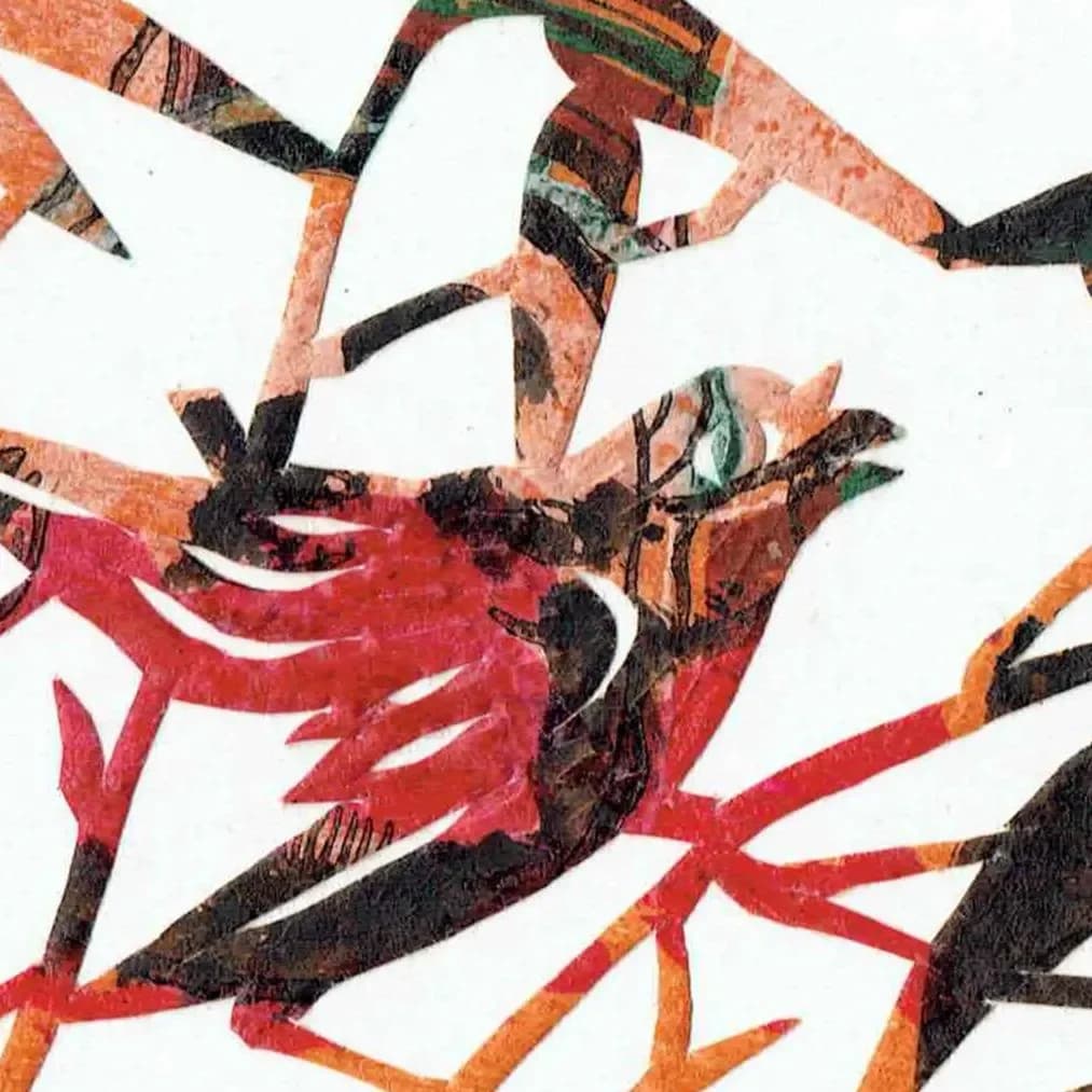 Vintage Vietnamese Bird Print – 1970s Folk Art Paper Cut (6x4 in)