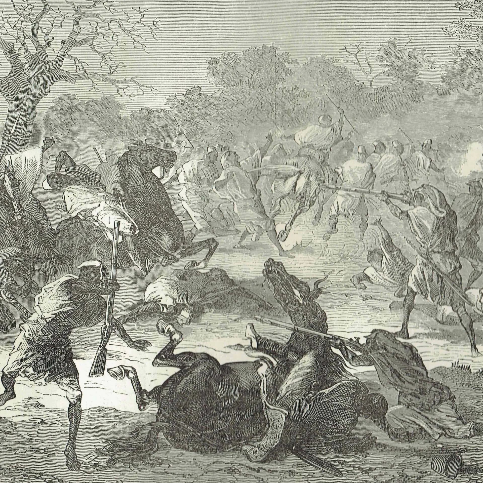1871 Bambaras Attack the Besiegers - Antique Engraving - West Africa Battle Scene Illustrated Travels - 11.5 x 8 in