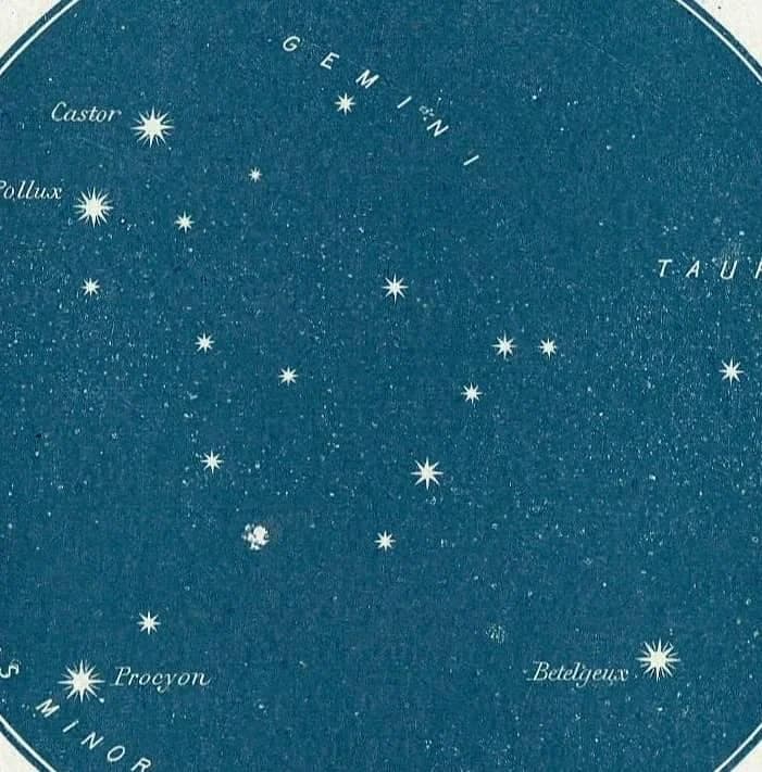 1944 Constellation Map 13 - Original Vintage Print By Gall - Gemini Taurus Castor Pollux Astronomy Star Chart Atlas - 4 x 6 in