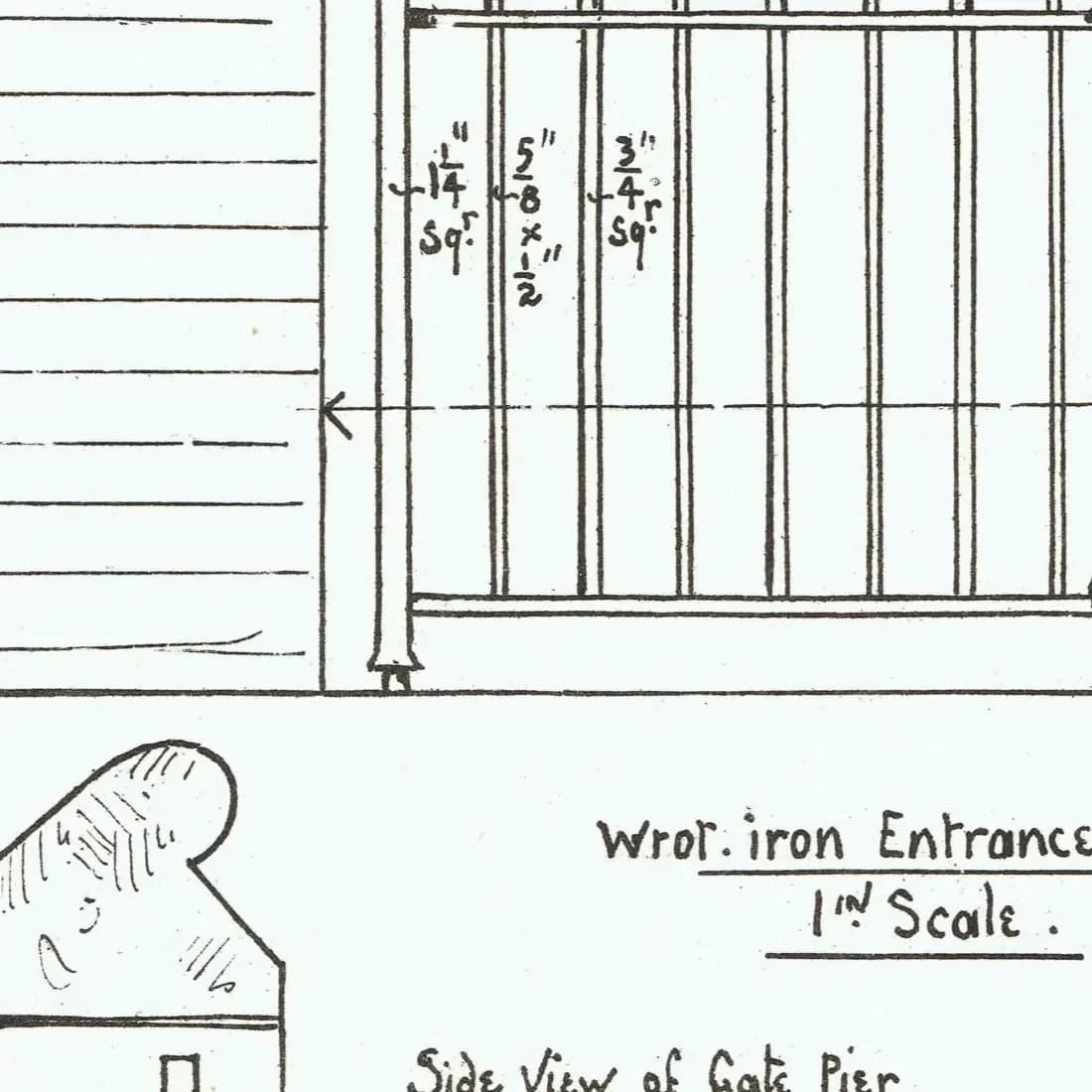 1898 Wrought Iron Gate Architectural Print - W Fullerton - Building Illustration - 8 x 10.75 in