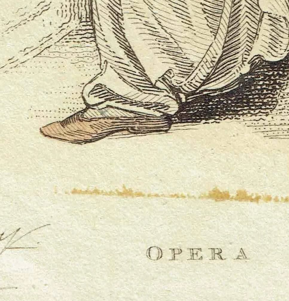 1810 Regency Period Opera Dress Fashion - Original Antique Hand Coloured Print - Costume - Historical Clothing - 5.5 x 9.25 in