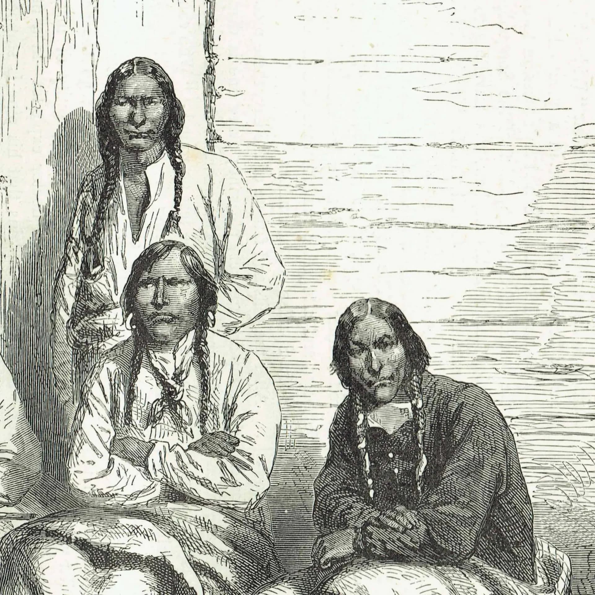1875 Cheyenne Indians Group Portrait - Antique Engraving - Native American History Victorian Travel - 11.5 x 8 in