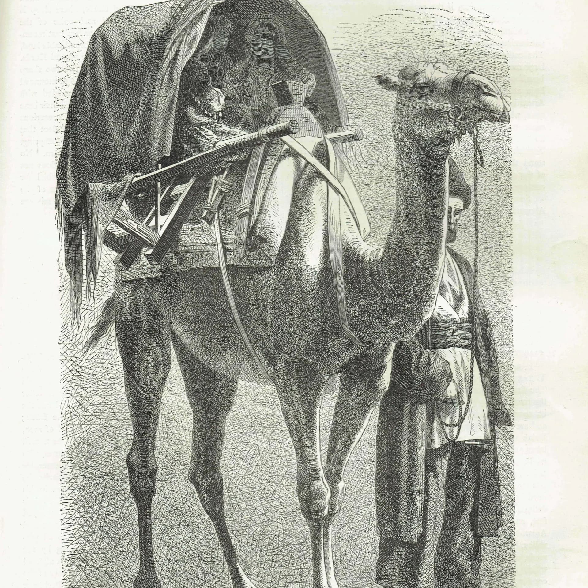 1871 Caucasus Funeral Procession Mourners & Camel - Antique Print By Bates - Illustrated Travels Victorian Ethnographic - 8 x 11...