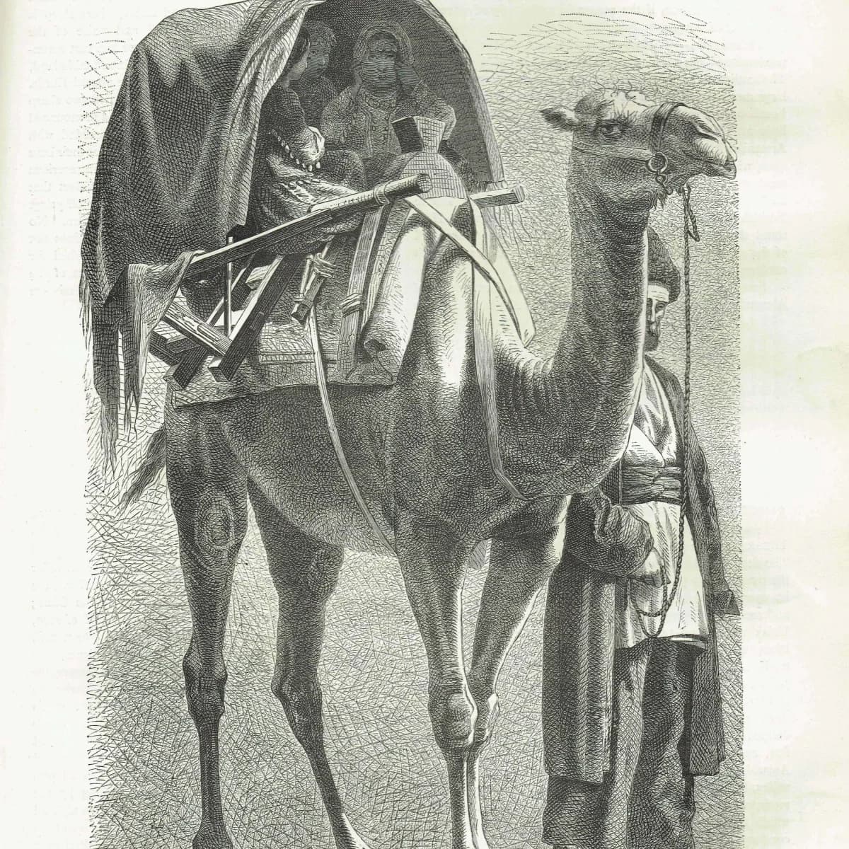 1871 Caucasus Funeral Procession Mourners & Camel - Antique Print By Bates - Illustrated Travels Victorian Ethnographic - 8 x 11...
