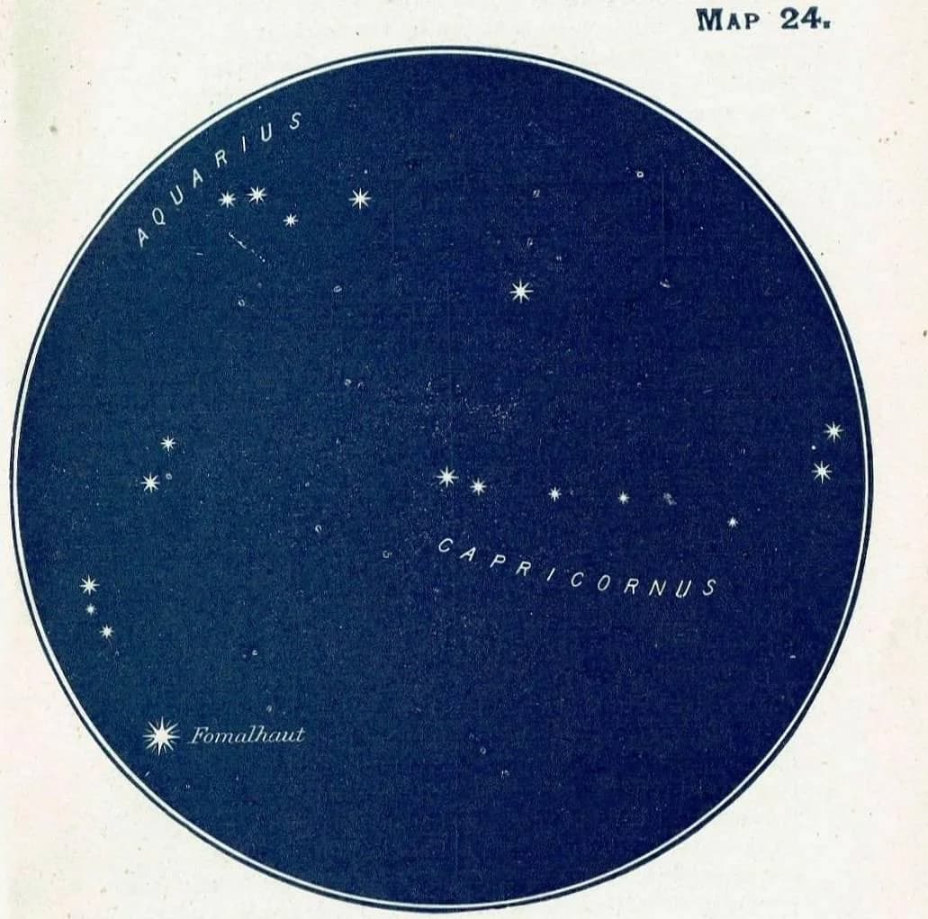 1944 Aquarius Capricornus Star Map - Original Vintage Print By Gall - Zodiac Constellation Astronomy Celestial Chart - 4 x 6 in
