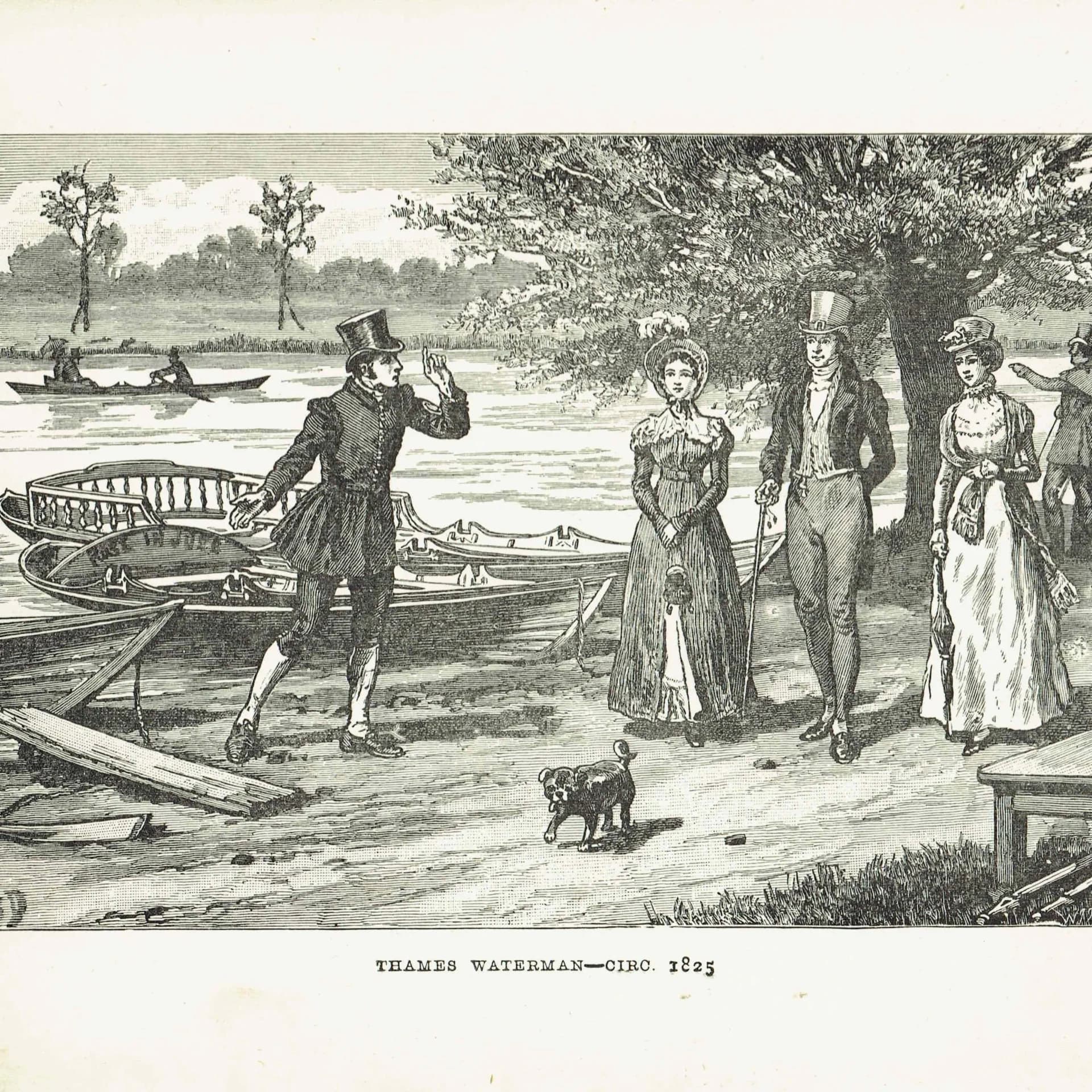 1891 Thames Waterman c.1825 - Original Antique Engraving By Dadd - Victorian River London Rowing Boating History - 7 x 4.75 in