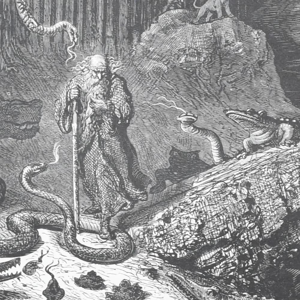 1866 Gustave Doré Wandering Jew Serpent Forest Plate 11 - Original Antique Engraving - Gothic Biblical Victorian Religious - 14 x 20 in