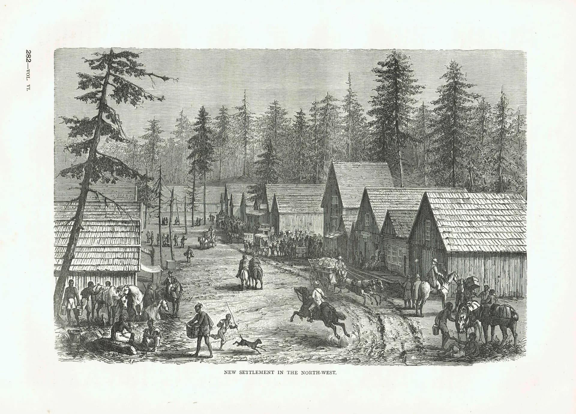 1875 New Settlement in the North-West - Antique Engraving - Illustrated Travels Vol 6 Pioneer Frontier Scene - 11.5 x 8 in