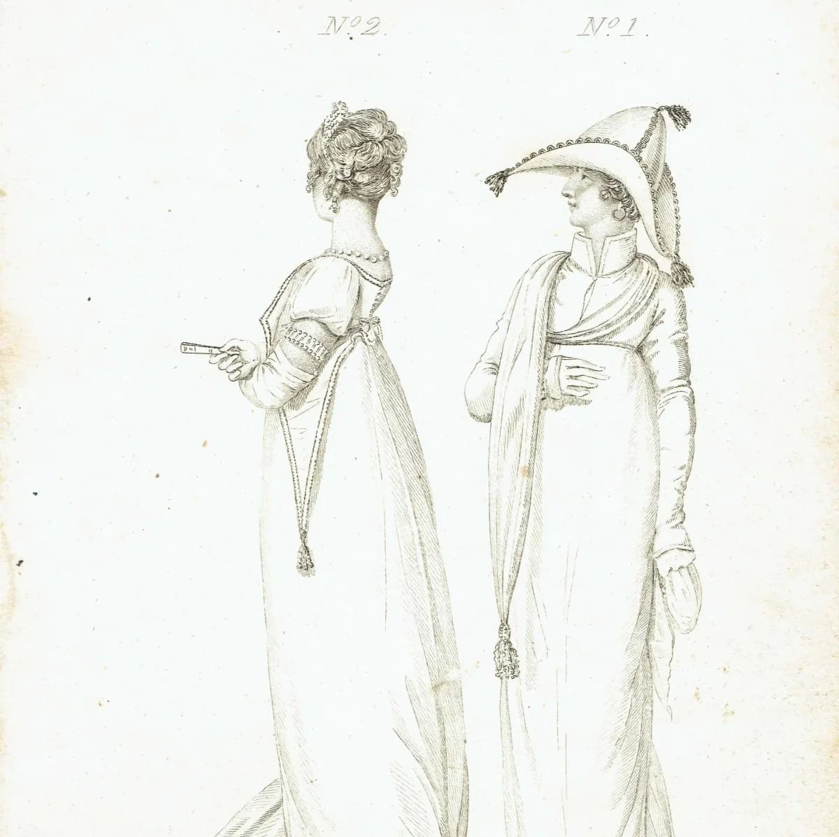 1800s Regency Period Broxborough Jacket And New Spencer Walking Dress Original Antique Print - Empire Waist Gowns Ladies Dress - 5.5 x 9 in