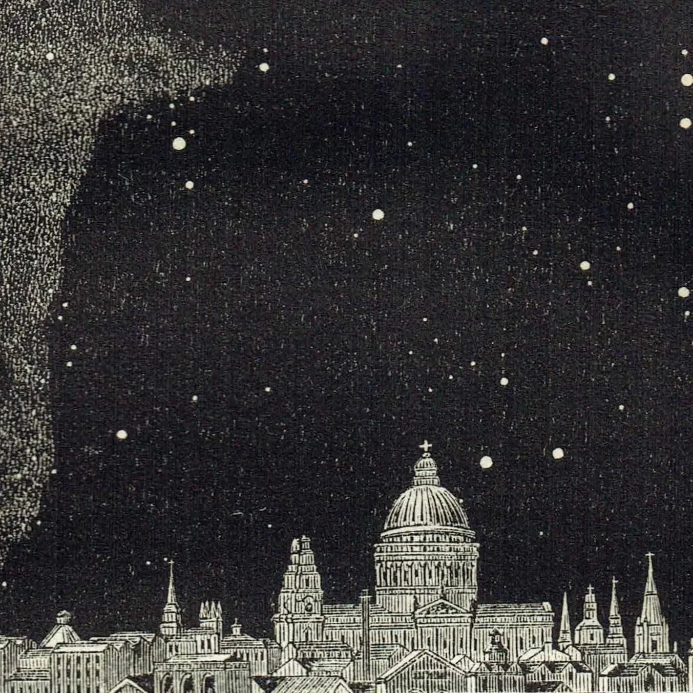 1868 Midnight Sky at London - Original Antique Print - Milky Way Star Chart Victorian Astronomy December Night - 6.25 x 10 in